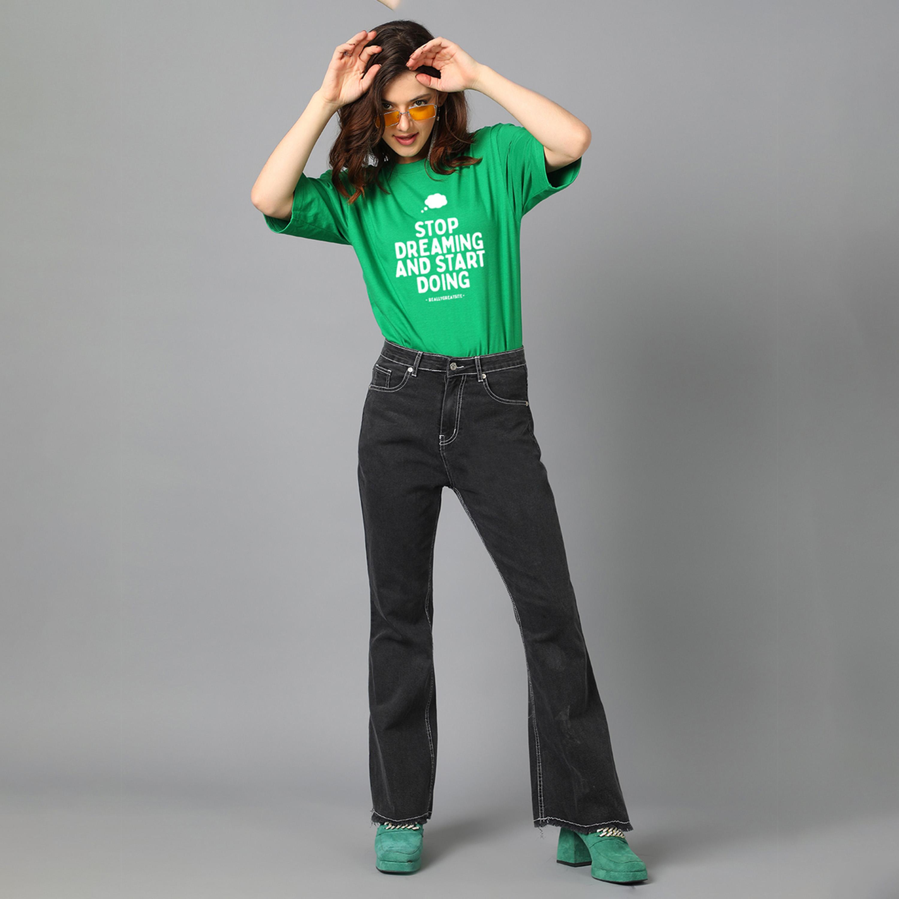 Kotty X Styli Womens Cotton Blend Printed Oversized s Green T-shirt-women-clothing-tshirts-image-2