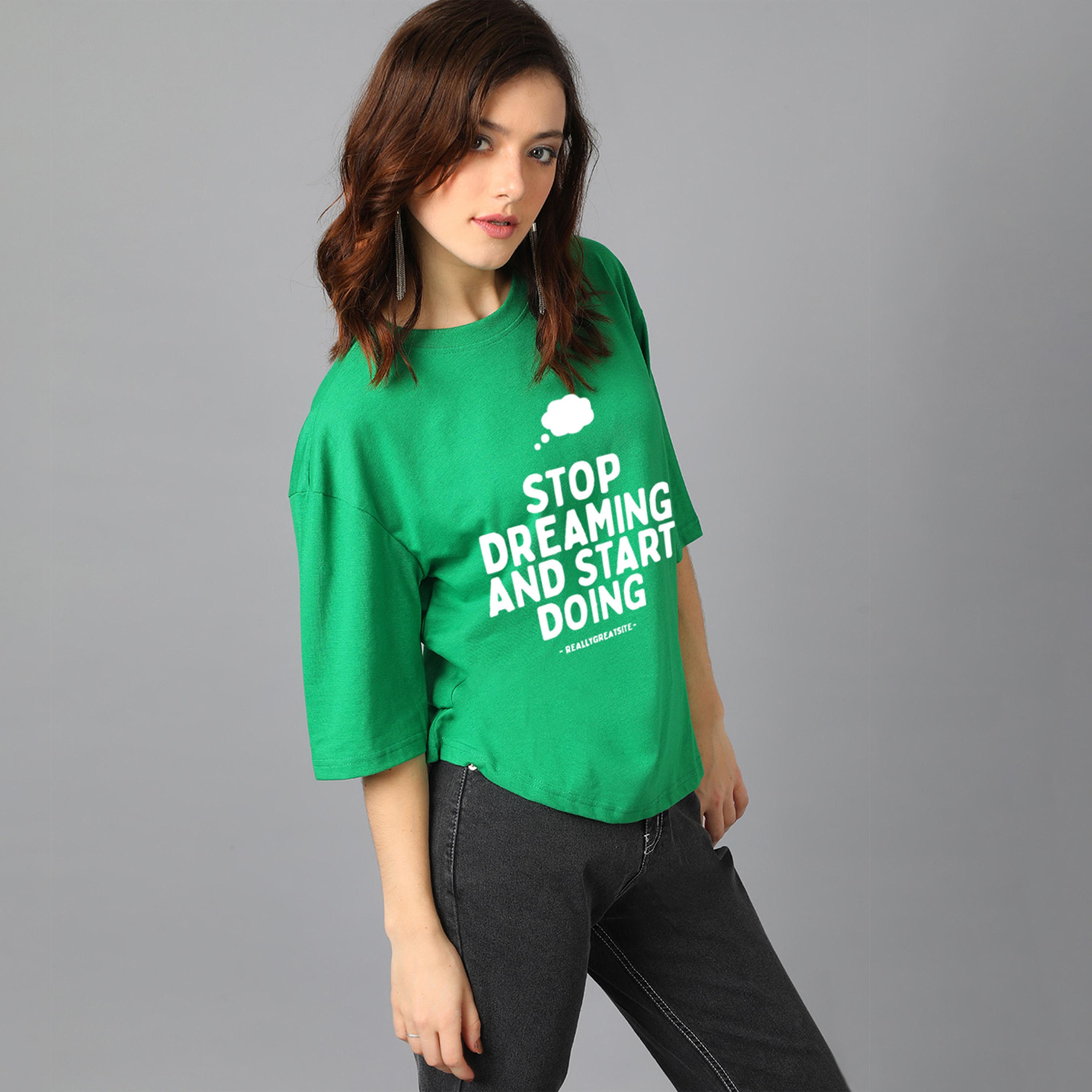 كوتي × ستايلي - تي شيرت نسائي مطبوع كبير الحجم من مزيج قطني - أخضر-women-clothing-tshirts-image-3