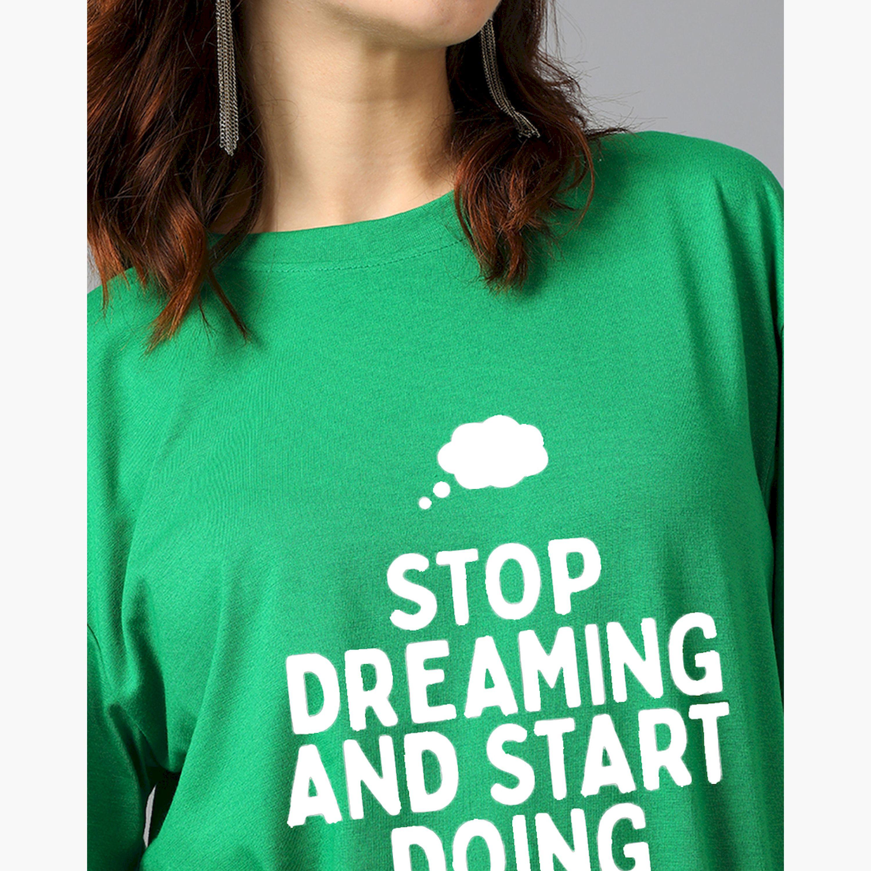 Kotty X Styli Womens Cotton Blend Printed Oversized s Green T-shirt-women-clothing-tshirts-image-4