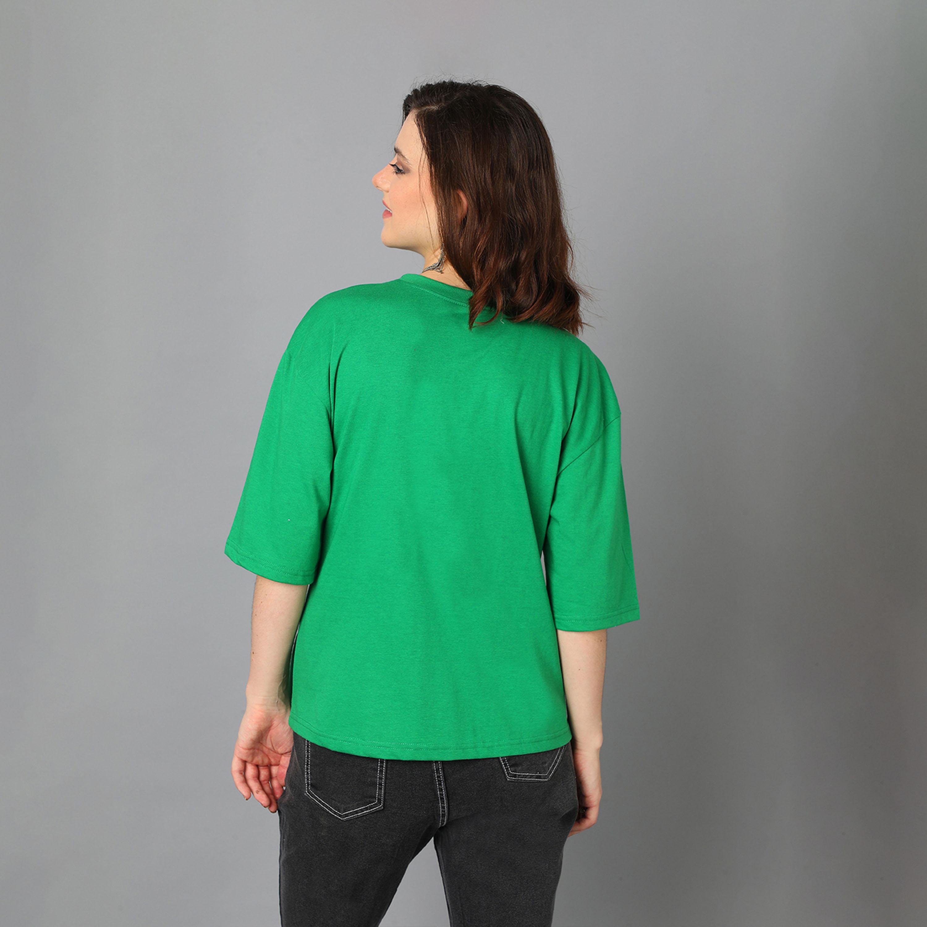كوتي × ستايلي - تي شيرت نسائي مطبوع كبير الحجم من مزيج قطني - أخضر-women-clothing-tshirts-image-5