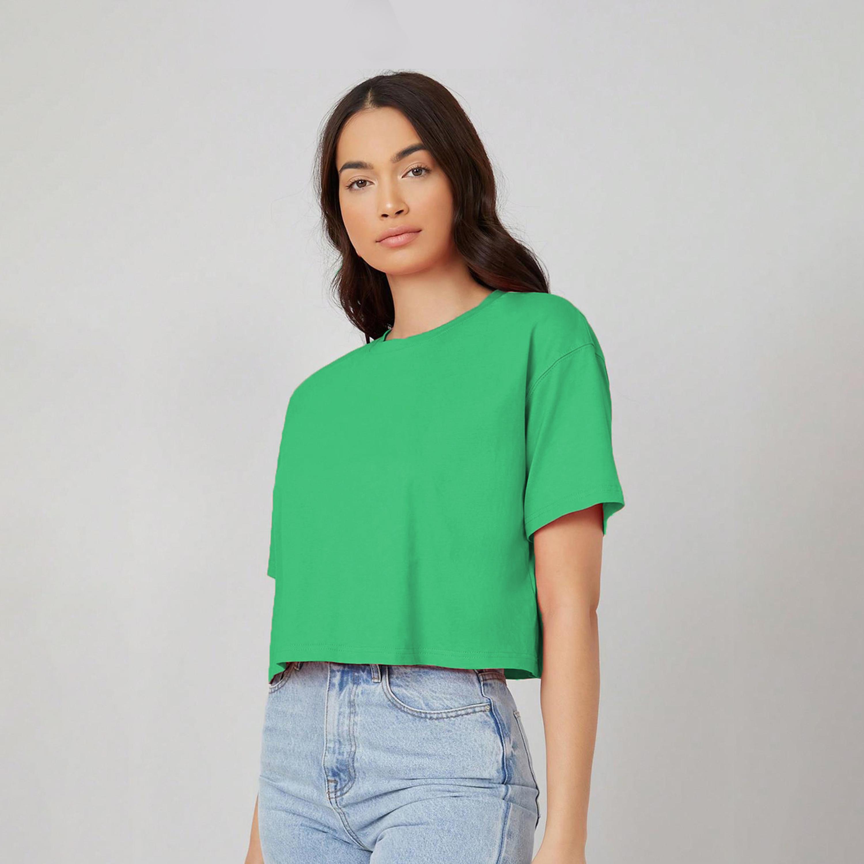Kotty X Styli Womens Solid Cotton Blend Green T-shirt-women-clothing-tshirts-image-2