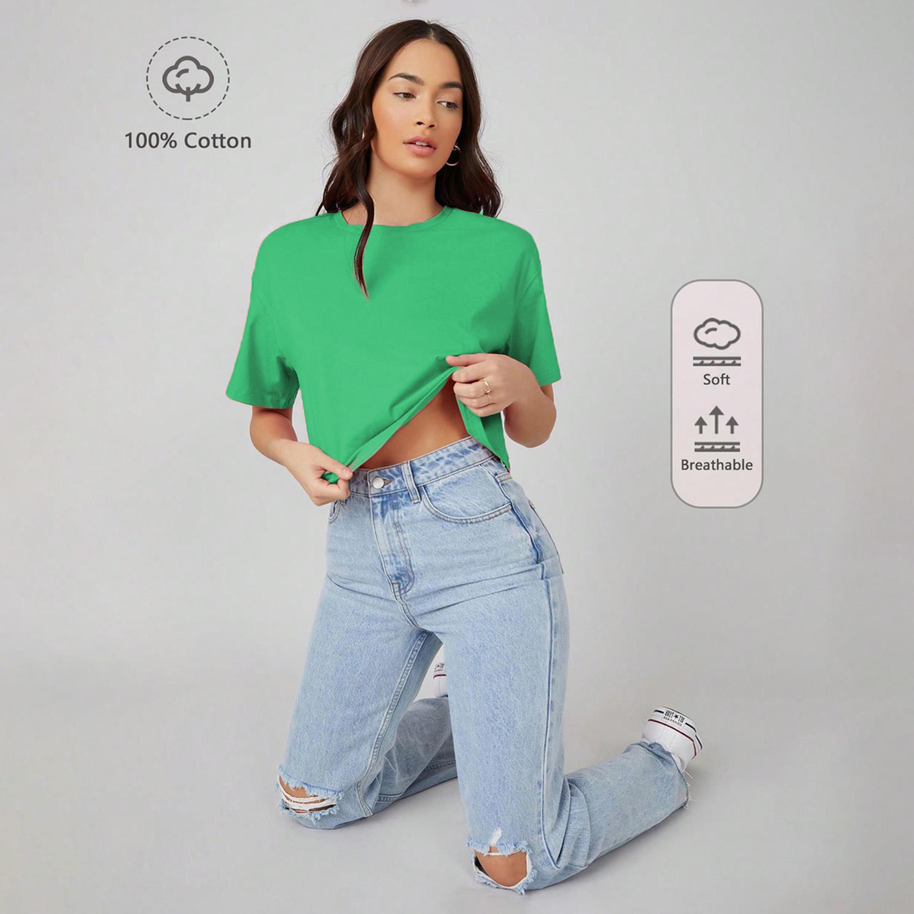 Kotty X Styli Womens Solid Cotton Blend Green T-shirt-women-clothing-tshirts-image-4
