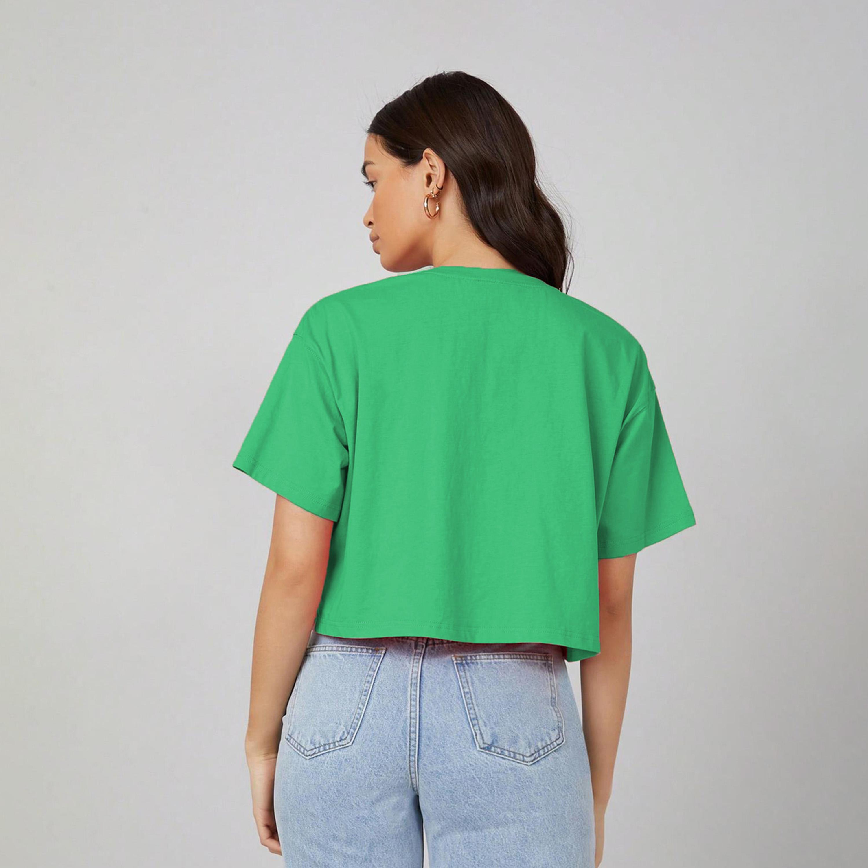 Kotty X Styli Womens Solid Cotton Blend Green T-shirt-women-clothing-tshirts-image-5