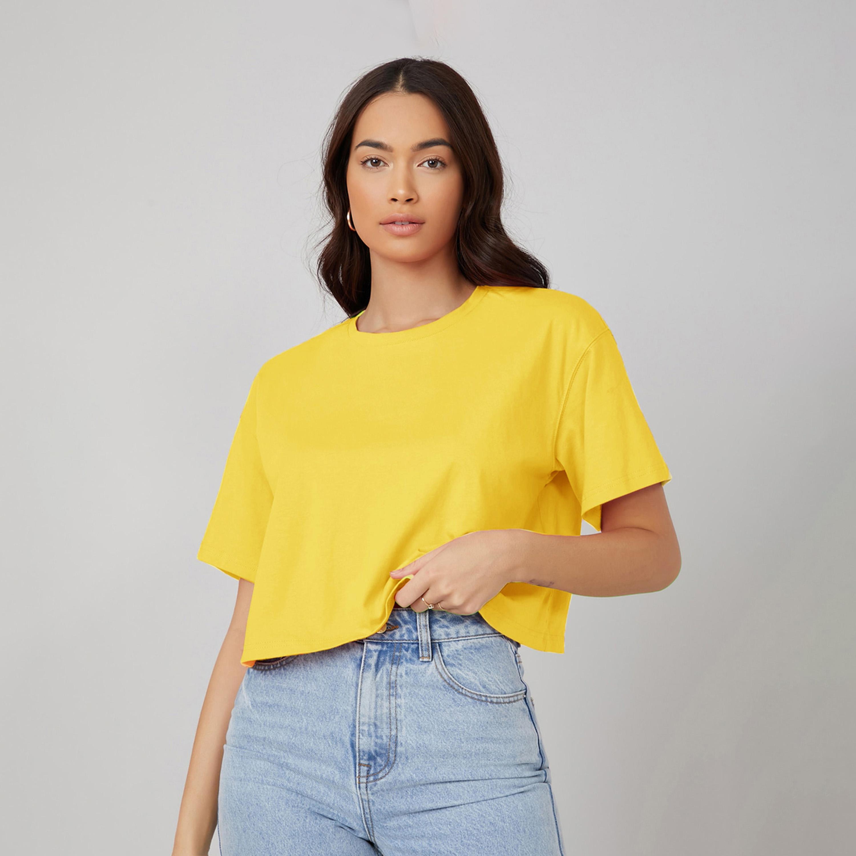 كوتي × ستايلي - تي شيرت نسائي من مزيج القطن - أصفر-women-clothing-tshirts-image-1