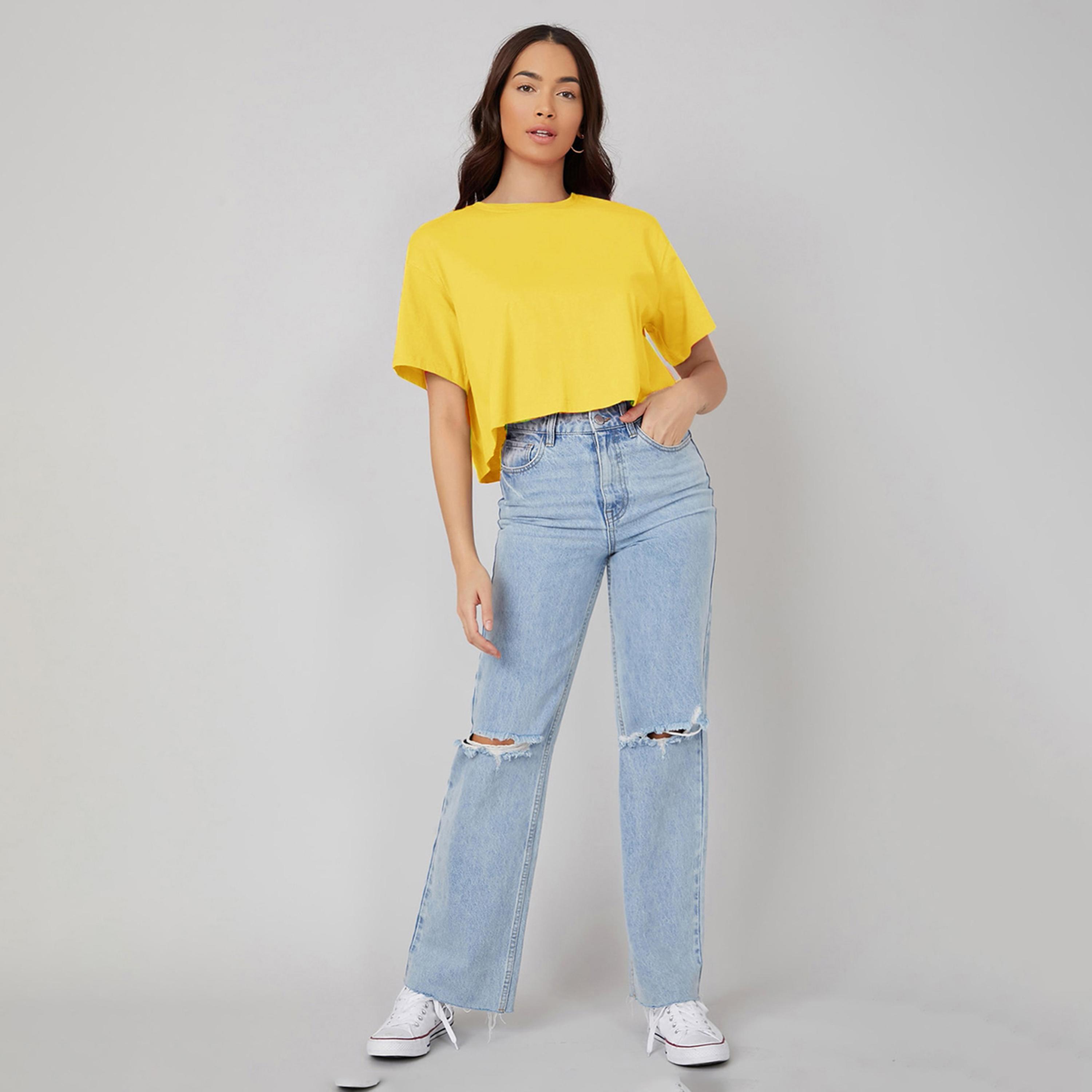 كوتي × ستايلي - تي شيرت نسائي من مزيج القطن - أصفر-women-clothing-tshirts-image-2