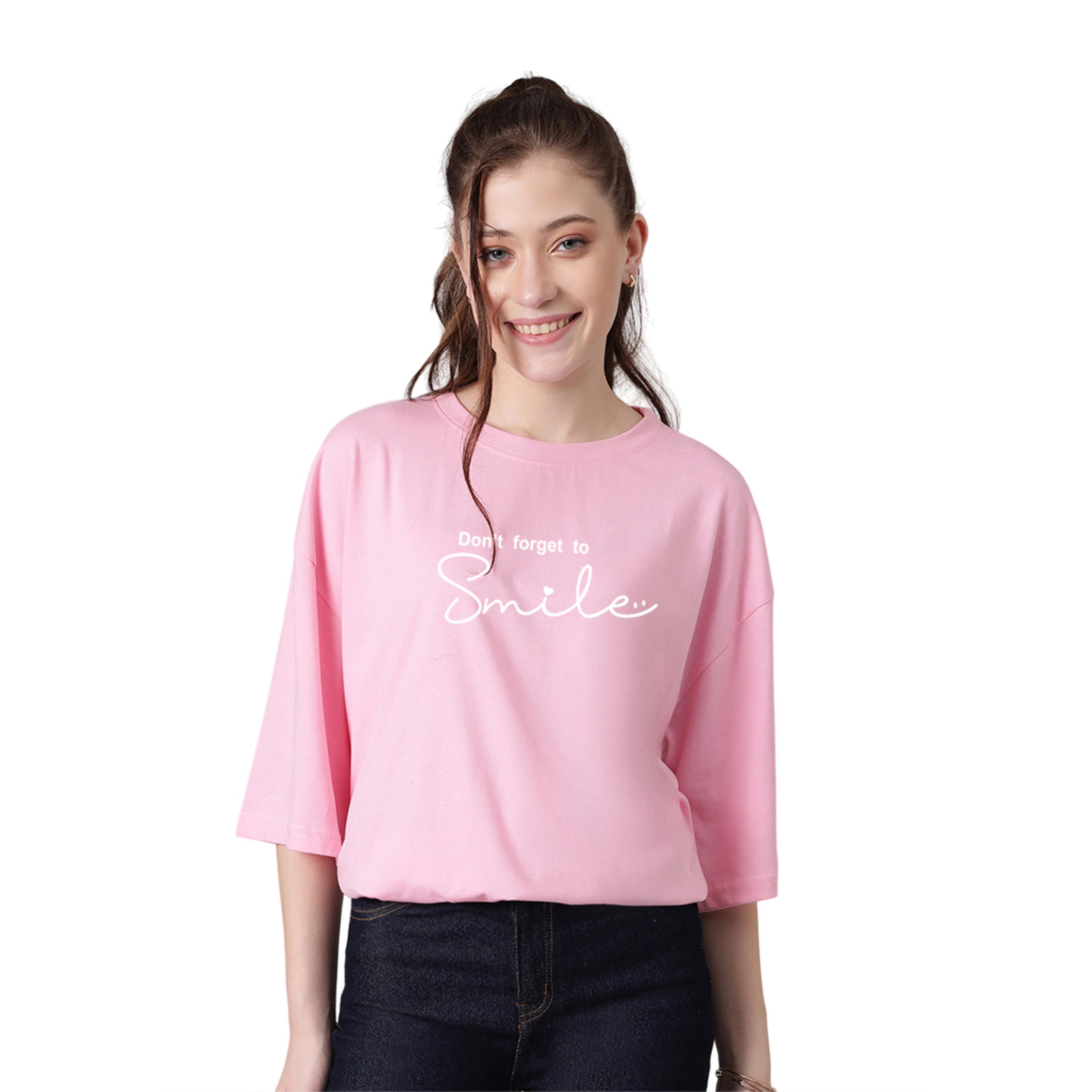كوتي × ستايلي - تي شيرت نسائي مطبوع بعبارات برقبة دائرية وأكمام 3/4 من مزيج القطن - الوردي-women-clothing-tshirts-image-1
