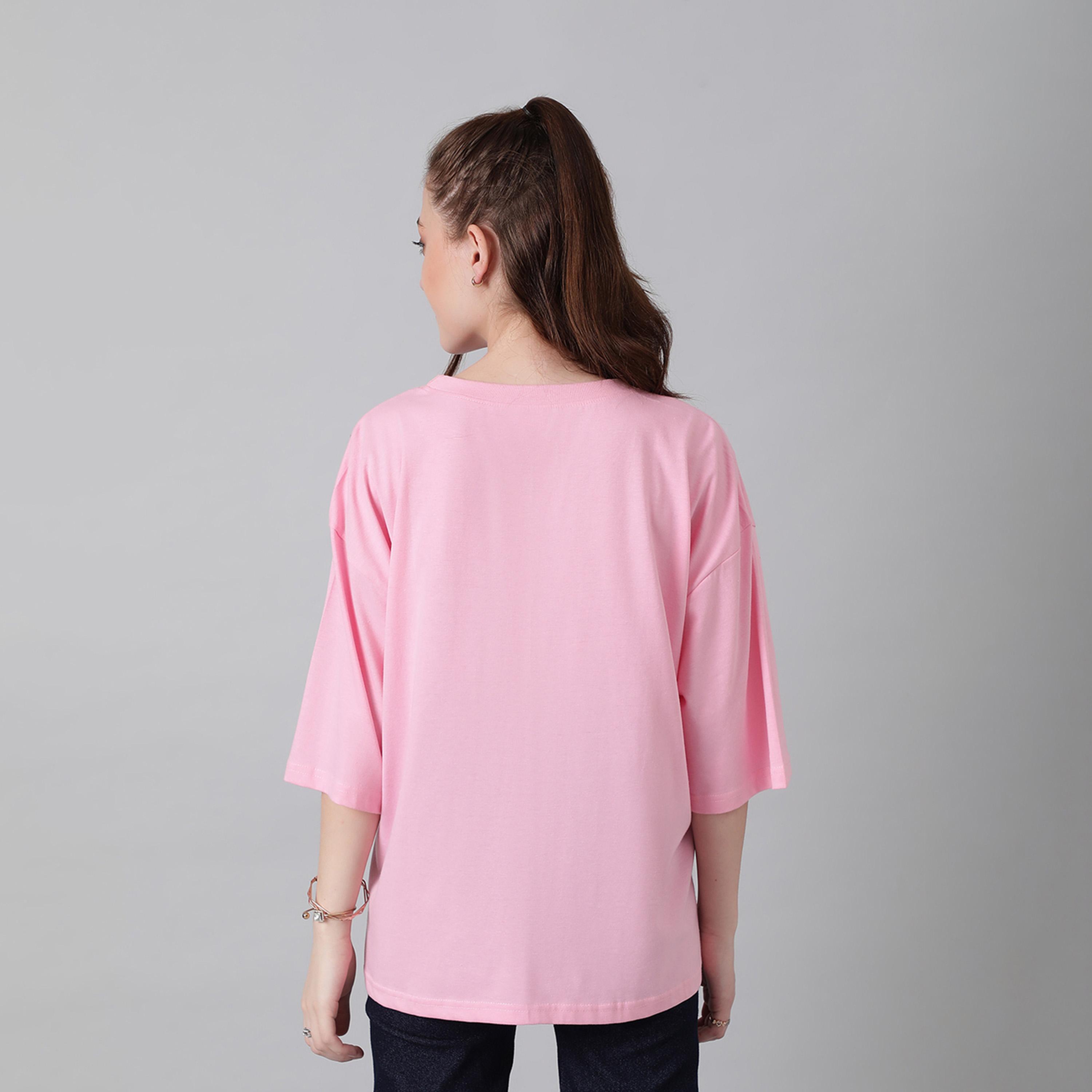 كوتي × ستايلي - تي شيرت نسائي مطبوع بعبارات برقبة دائرية وأكمام 3/4 من مزيج القطن - الوردي-women-clothing-tshirts-image-5