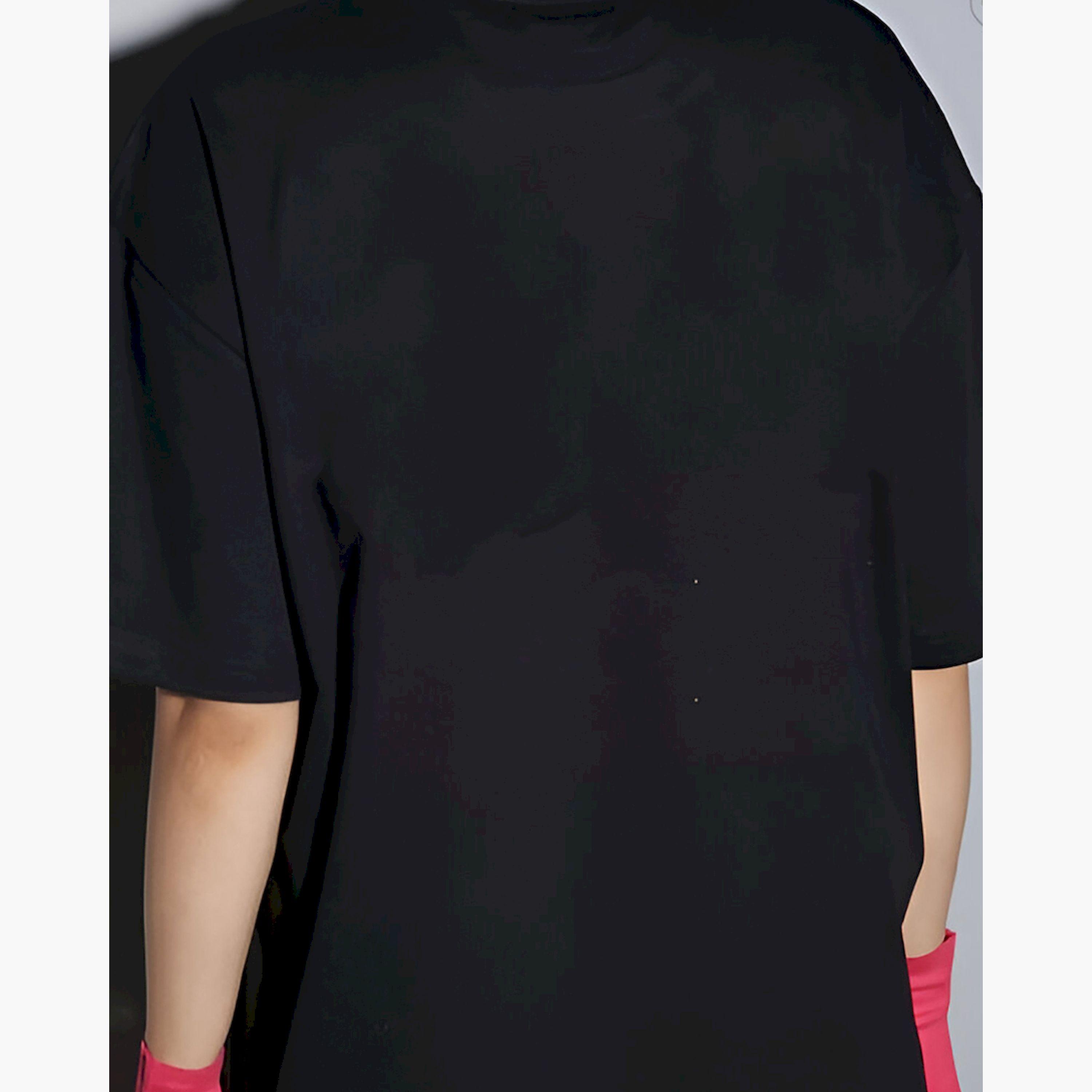 كوتي × ستايلي - تي شيرت نسائي مطبوع بعبارات برقبة دائرية من مزيج القطن - الأسود-women-clothing-tshirts-image-4