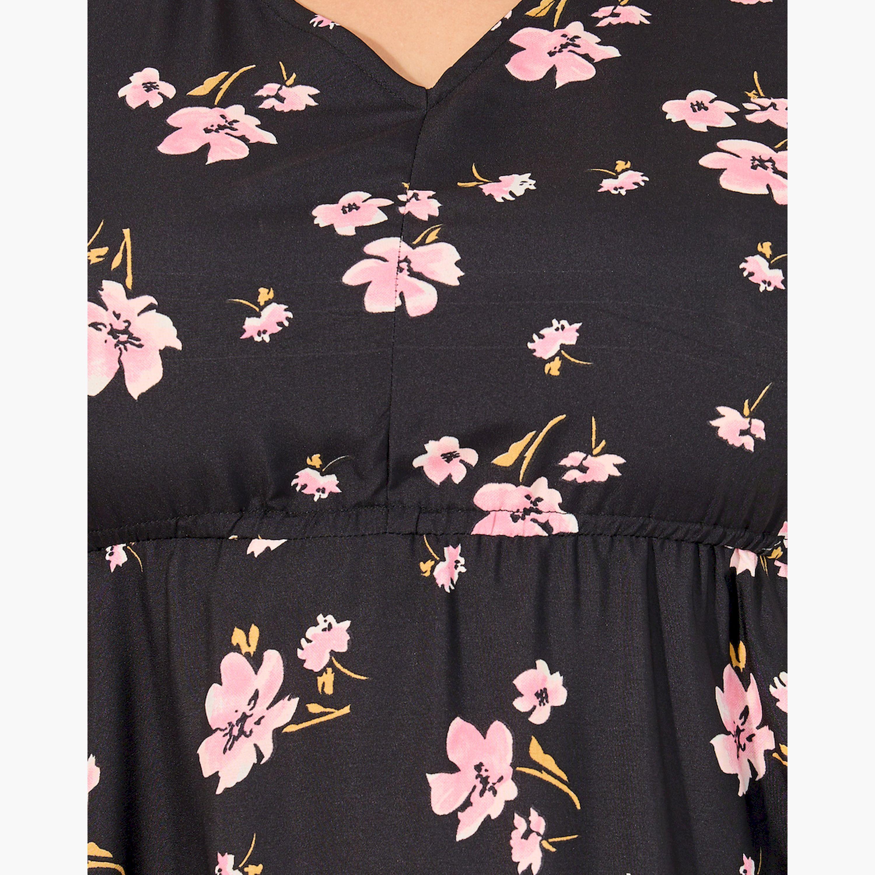 ستايلي - فستان ميدي بقصة A وطبعة زهور بمقاس كبير-women-clothing-dresses-image-4