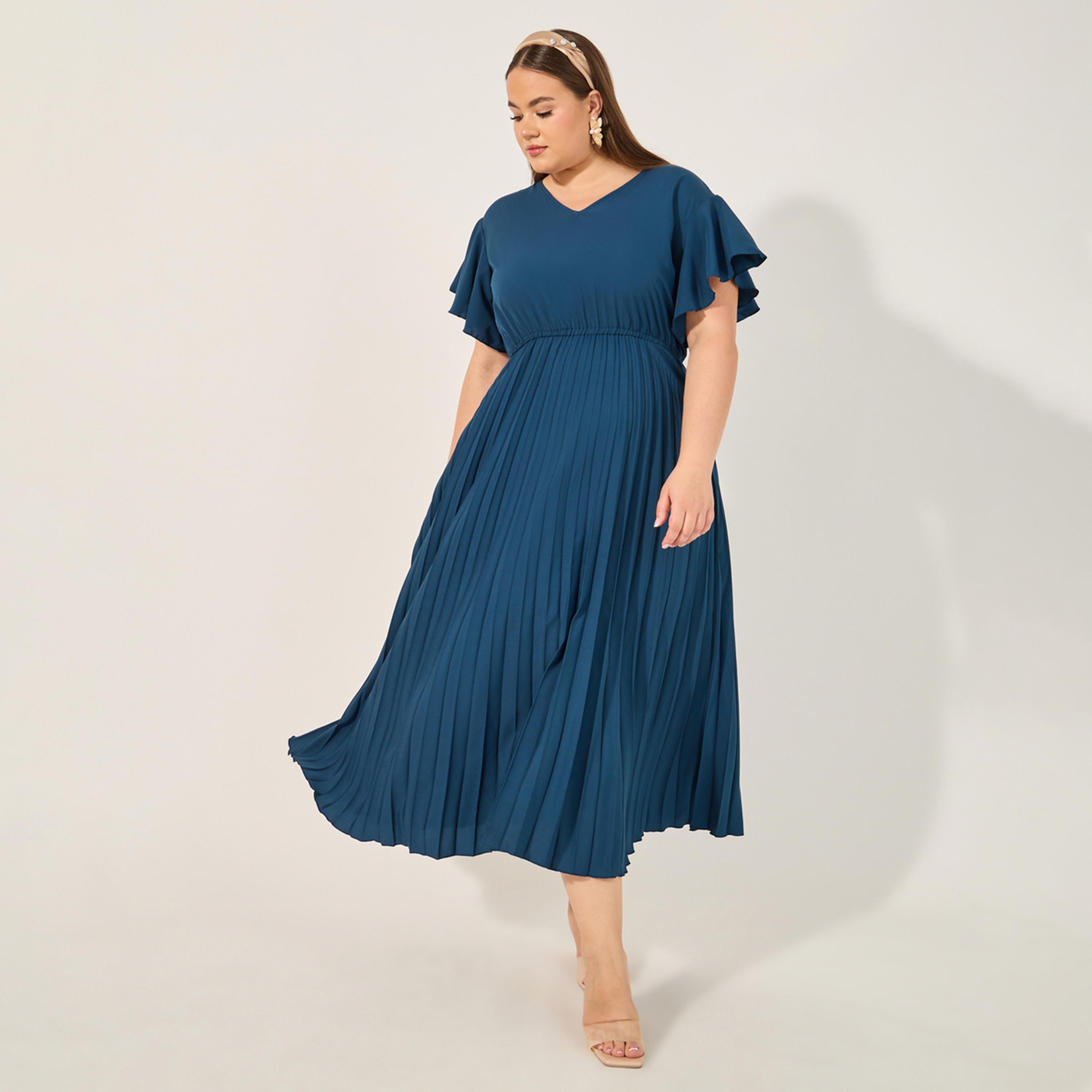 plus size accordion pleated dress City Chic Women's Plus Size Carmina Pleat Maxi Dress