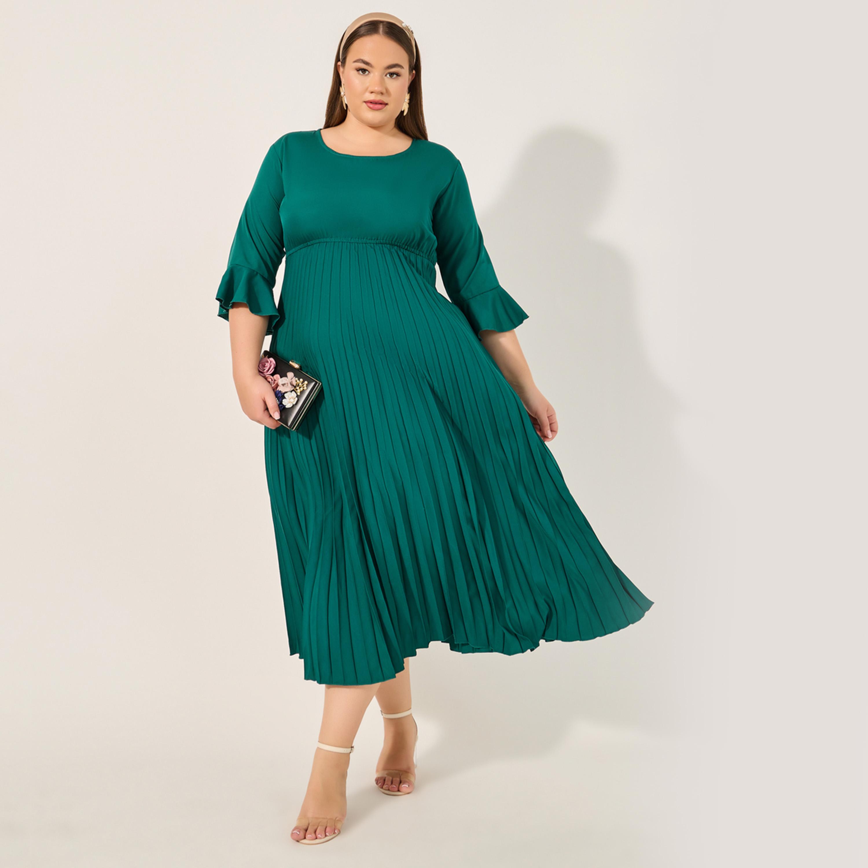 Styli Plus Size Solid Accordion Pleated A-Line Maxi Dress-women-clothing-dresses-image-1