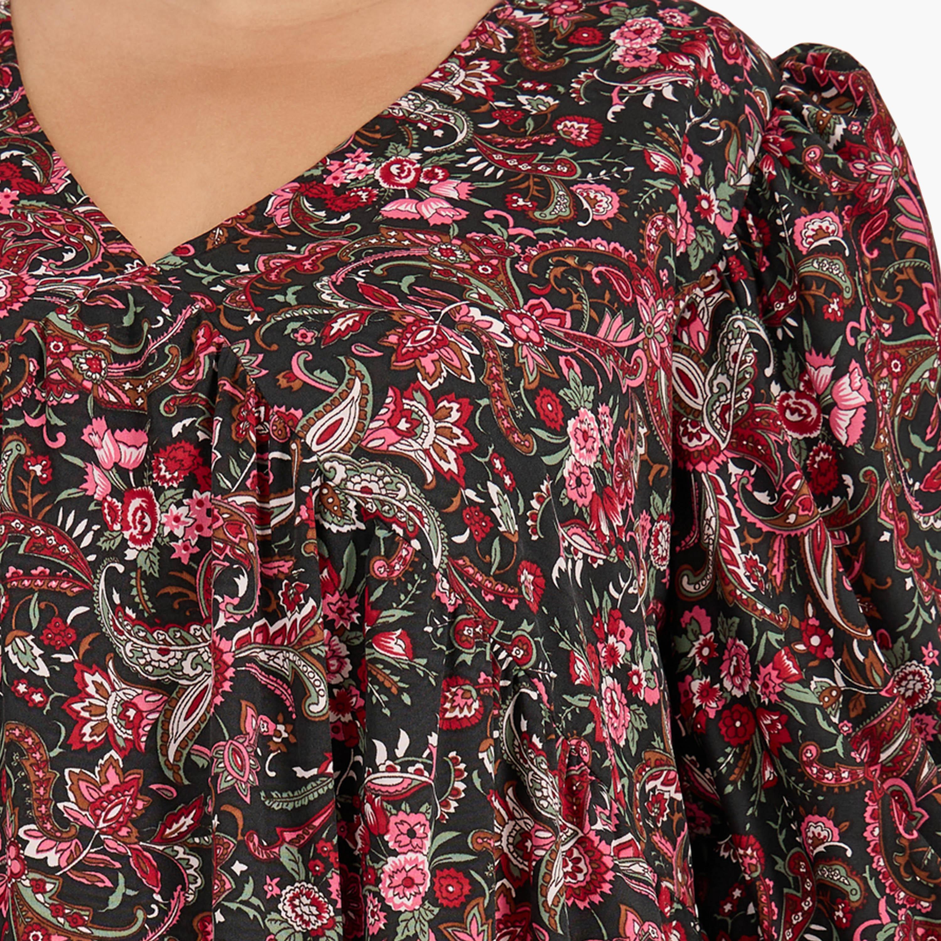 ستايلي - فستان ميدي بطبعة زهور وفتحة رقبة V بمقاس كبير-women-clothing-dresses-image-4