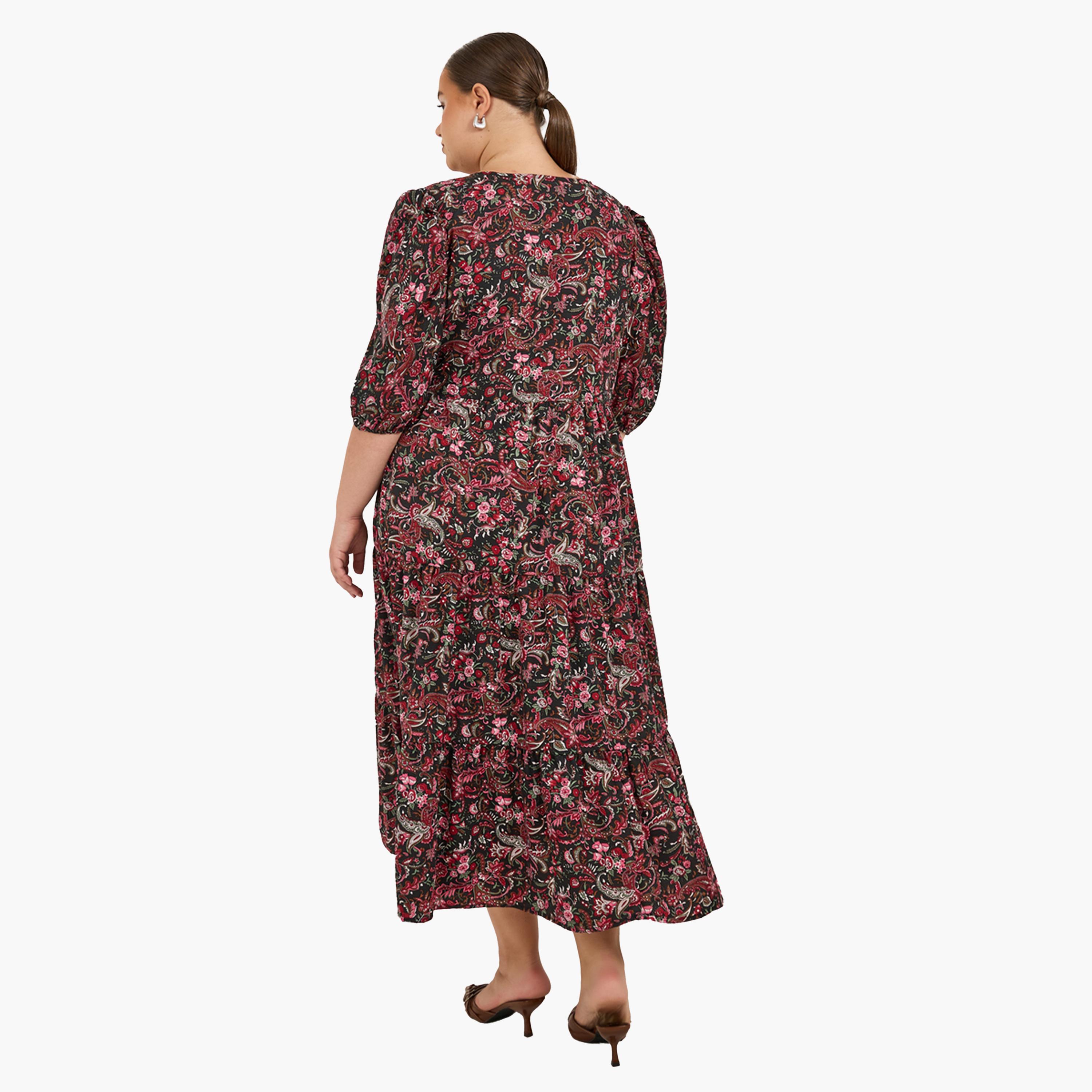 Styli Plus Size Floral Print V-Neck Midi Dress-women-clothing-dresses-image-5