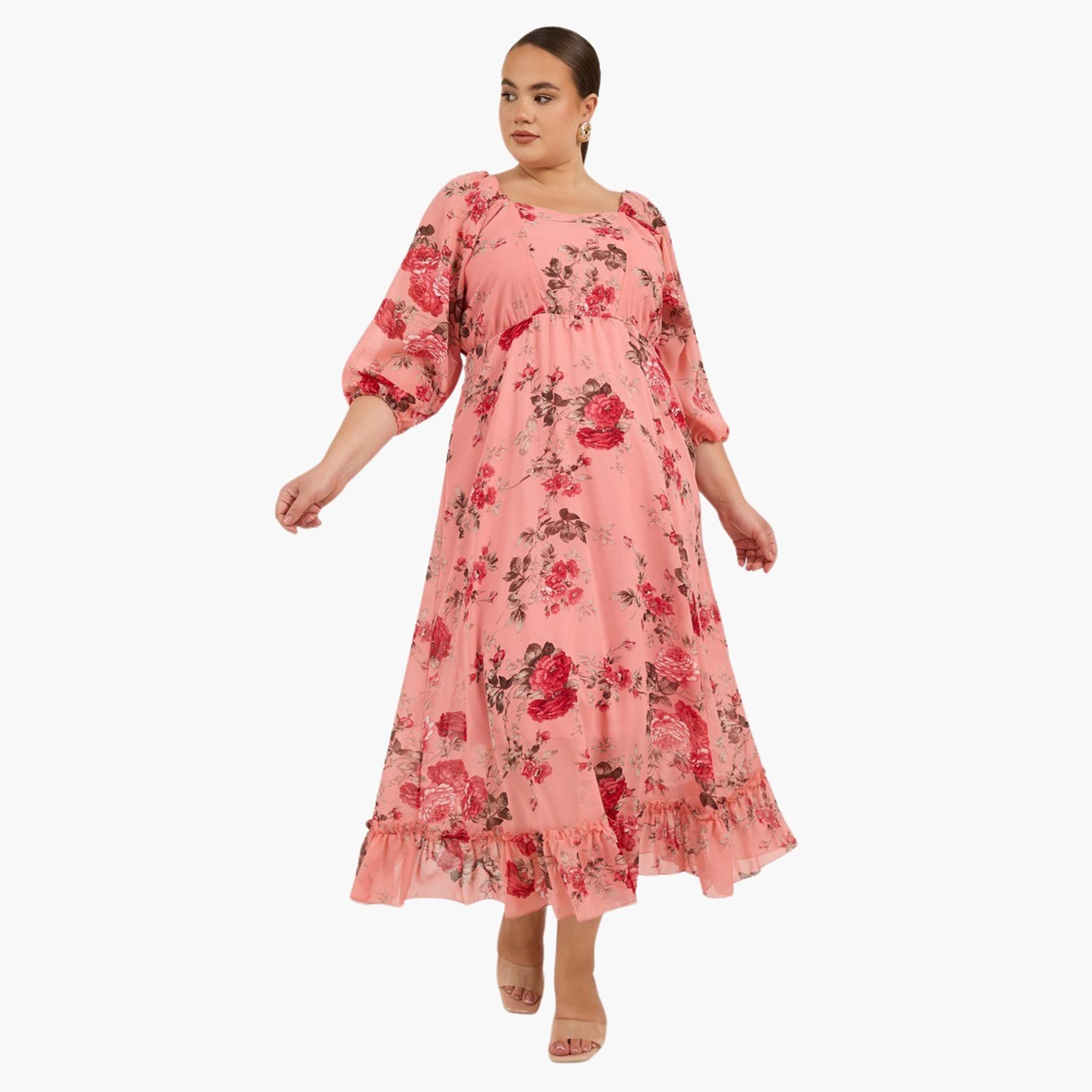 ستايلي - فستان ماكسي بطبعة زهور بمقاس كبير-women-clothing-dresses-image-1