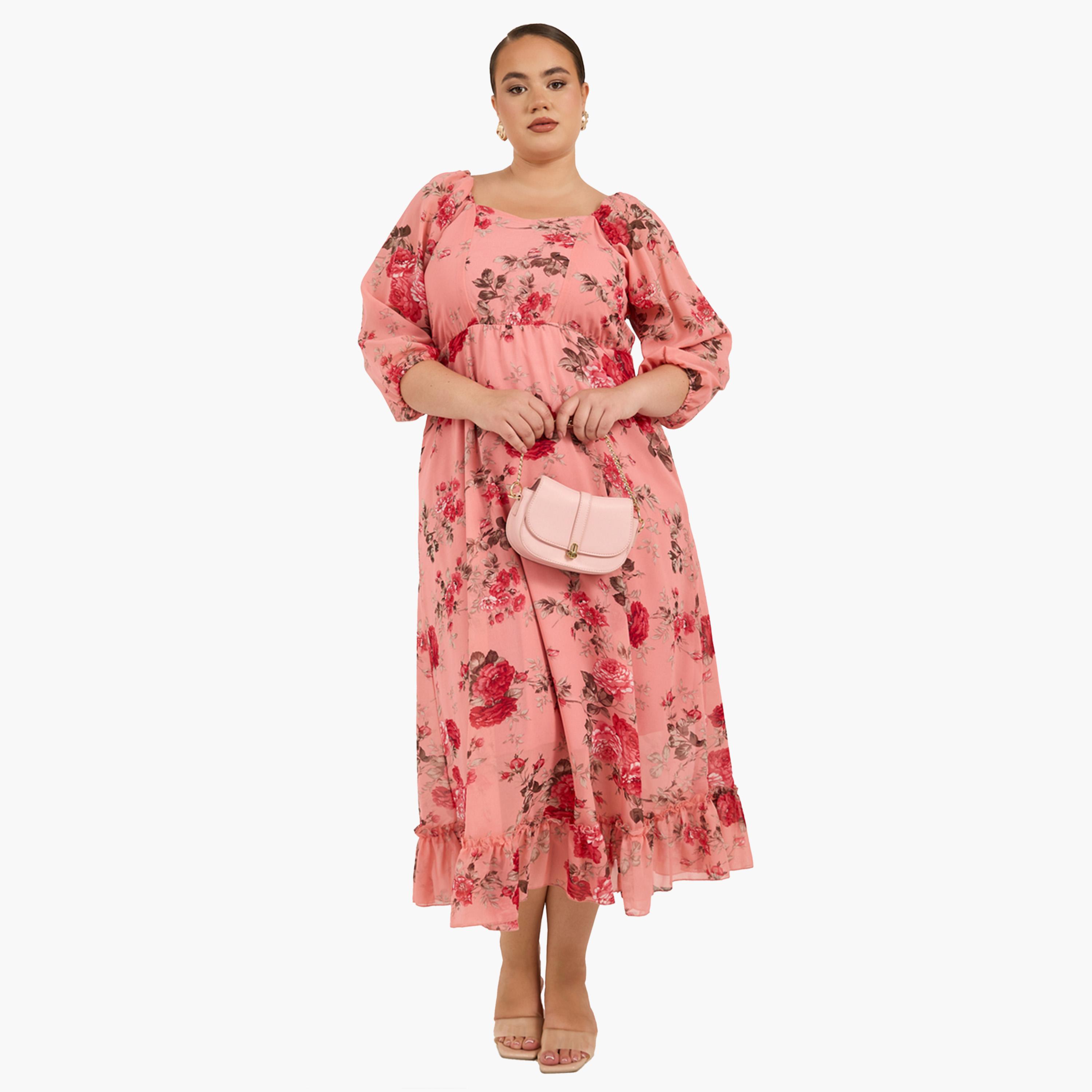 ستايلي - فستان ماكسي بطبعة زهور بمقاس كبير-women-clothing-dresses-image-2