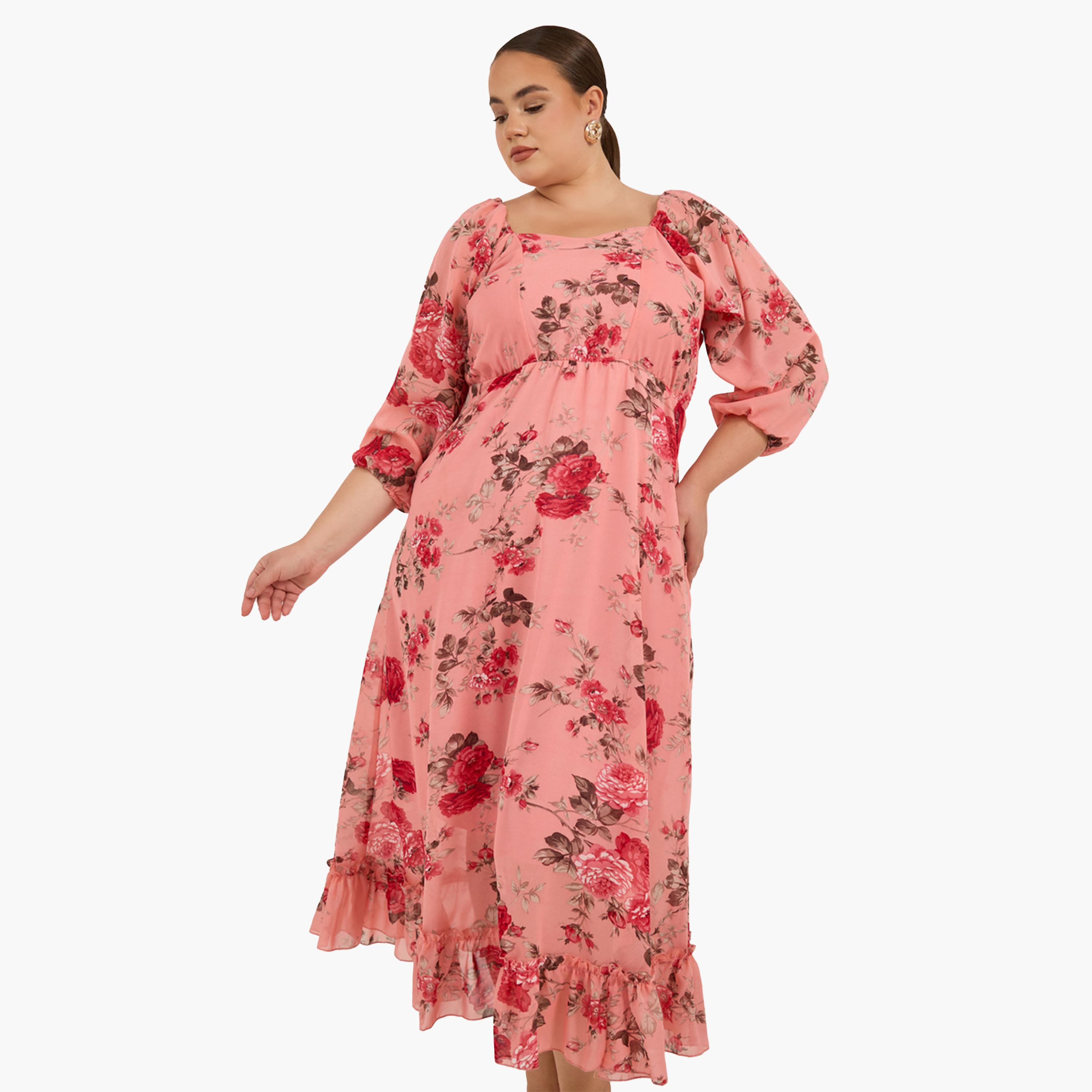 ستايلي - فستان ماكسي بطبعة زهور بمقاس كبير-women-clothing-dresses-image-3