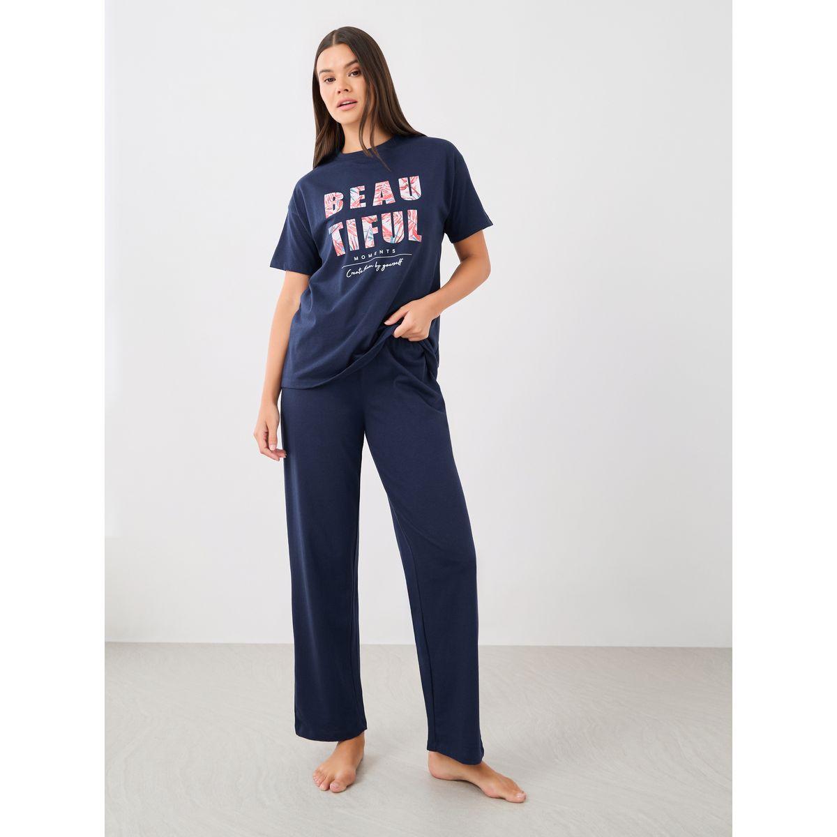 Styli Graphic print Dropped Shoulder T-Shirt and Pyjama Set-women-clothing-nightwear-pyjamas-longsets-image-1