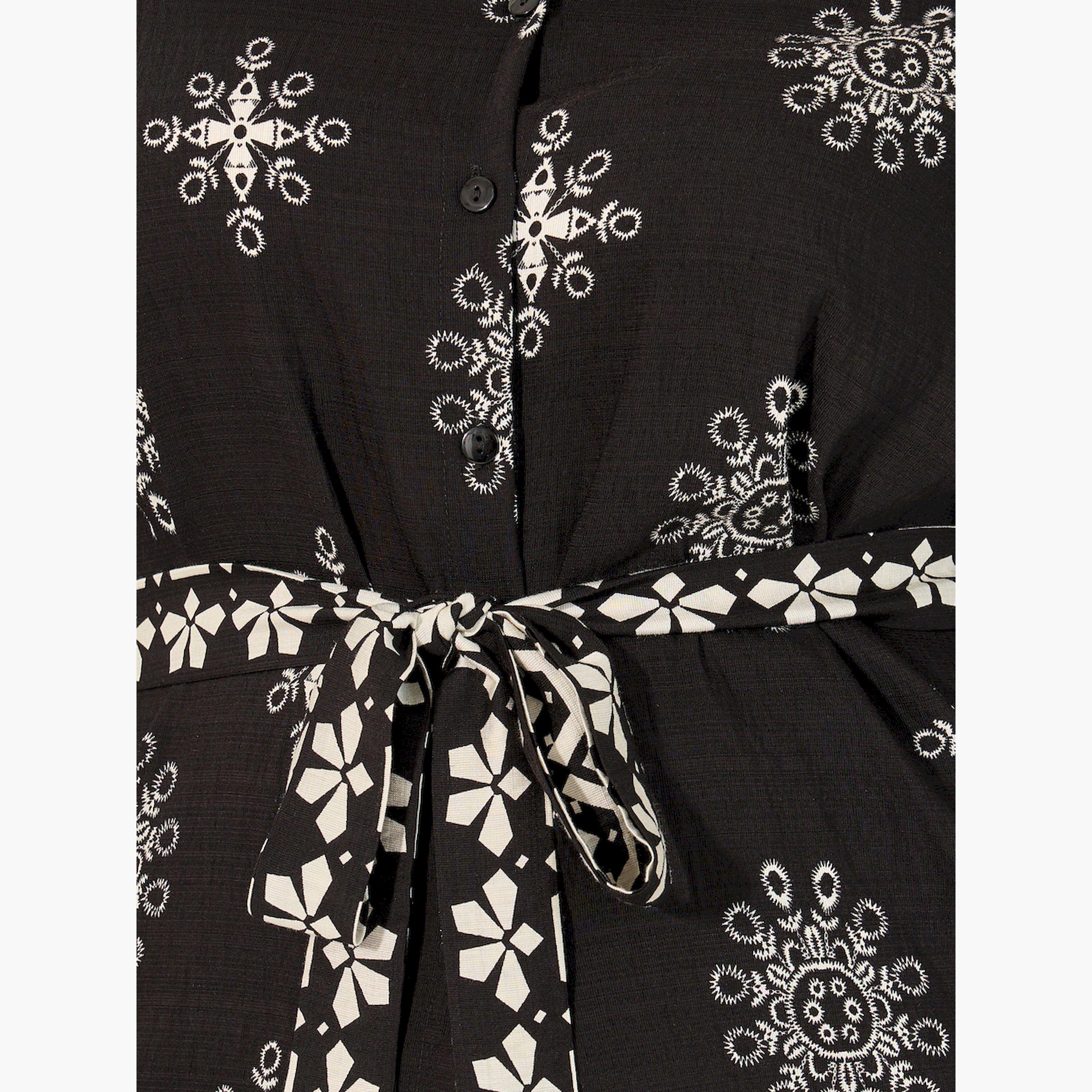 ستايلي - قميص مطبوع مقاس كبير مع بنطال واسع الساق-women-clothing-dresses-image-3