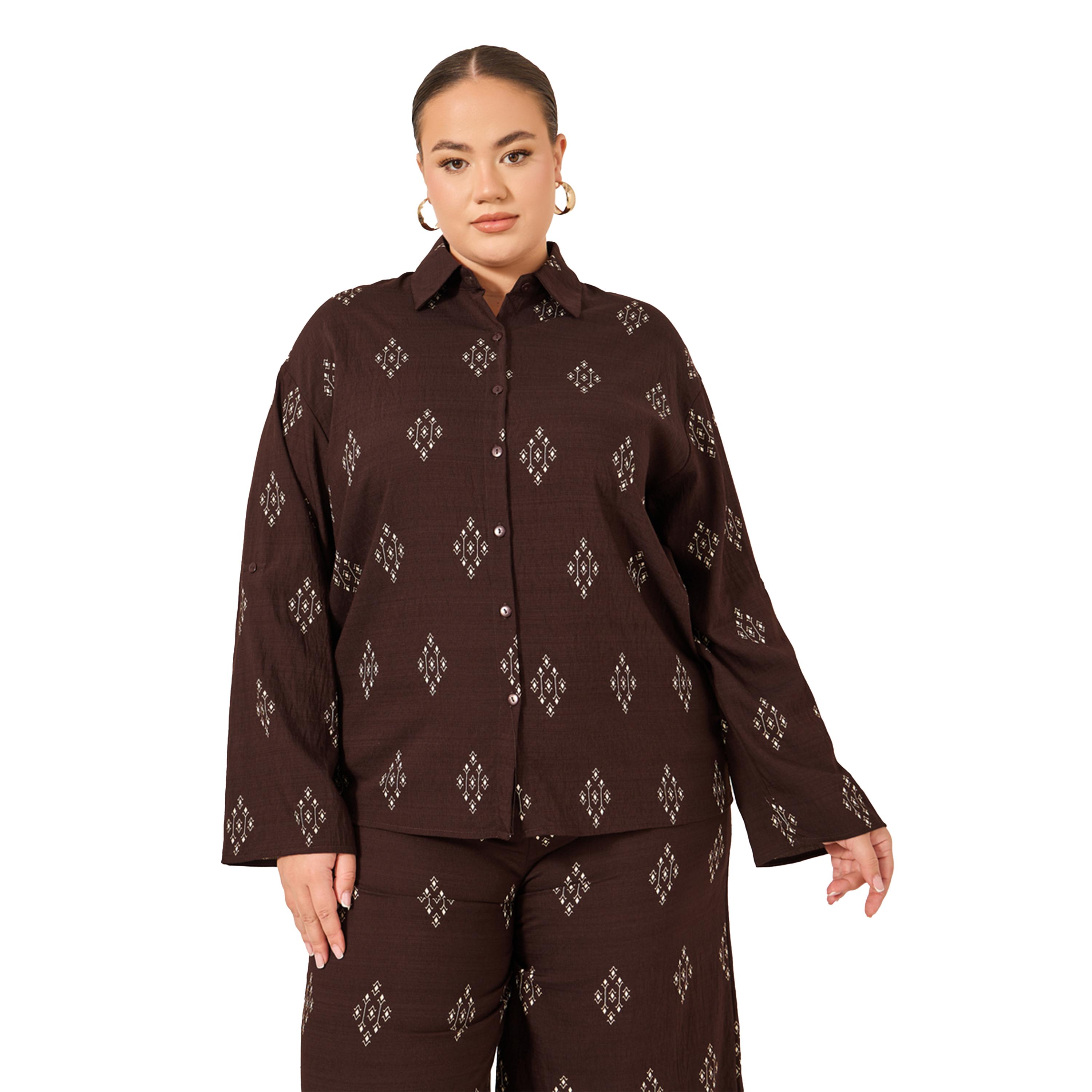 Styli Plus Size Printed Oversized Shirt and Wide Leg Trousers Co-Ords-women-clothing-dresses-image-2