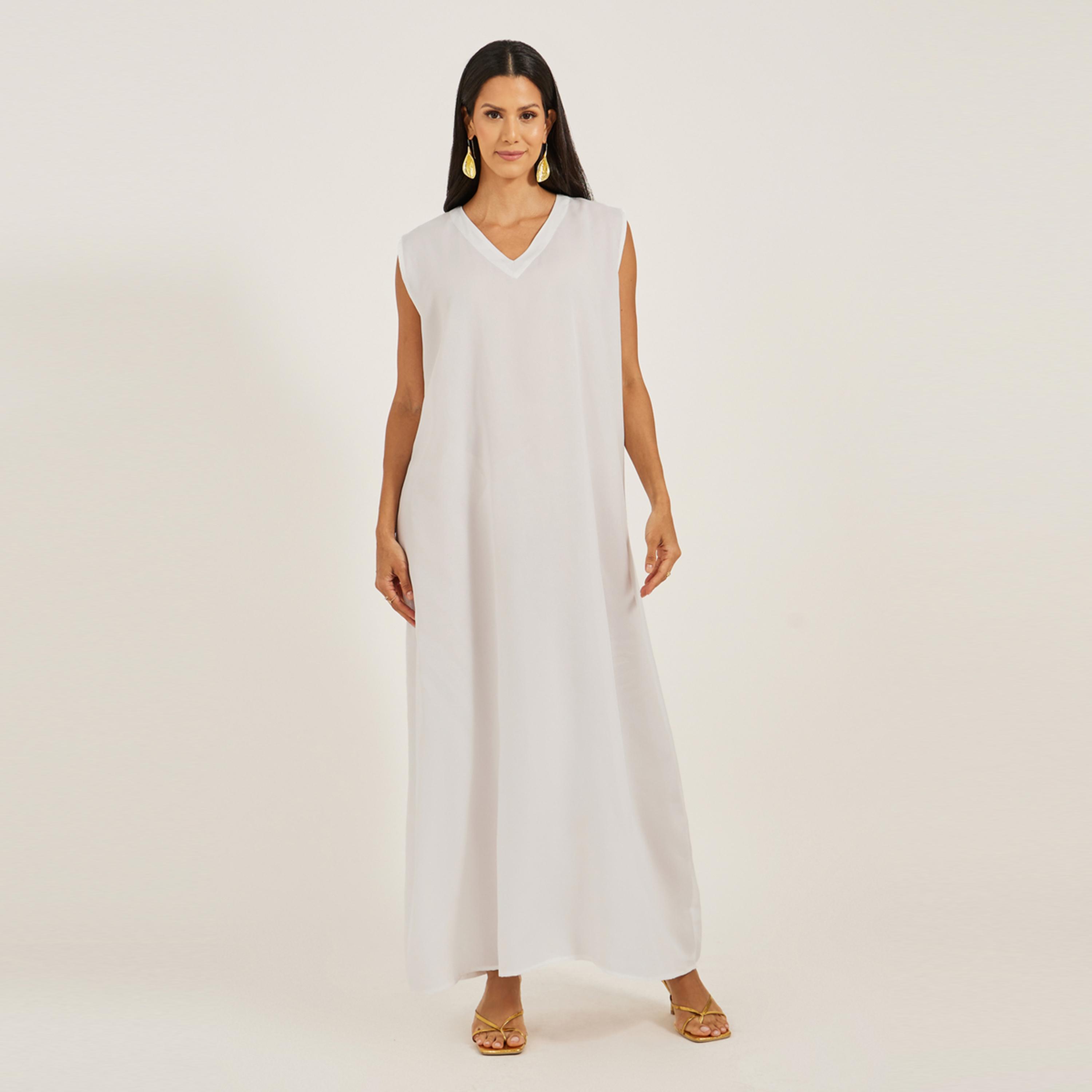 ماكسيم كرييشن × ستايلي - قفطان قماش مع تطريز الترتر وشراشيب-women-arabicclothing-kaftan-image-3