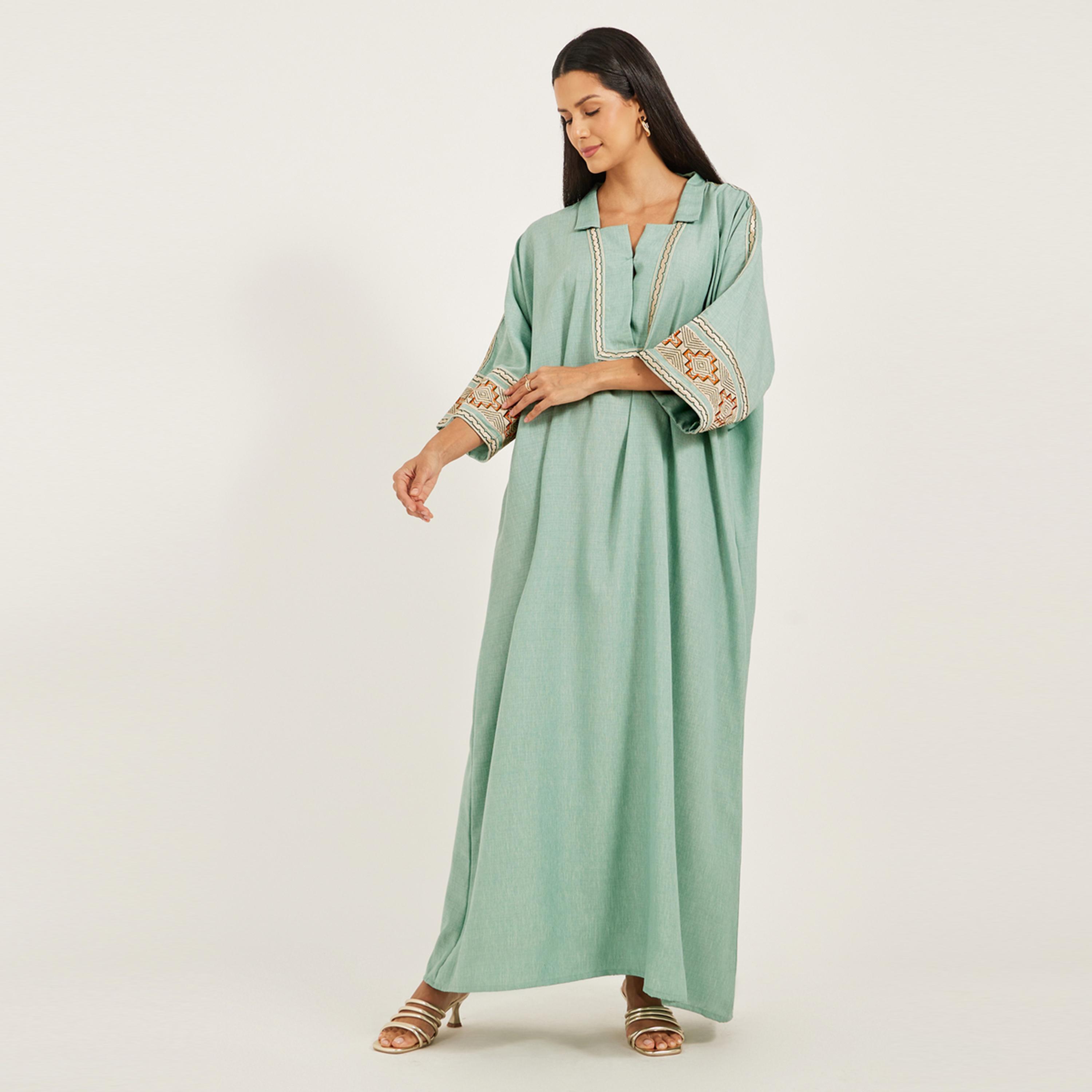 Maxim Creation X Styli Lilan Fabric Kaftan With Threadwork-women-arabicclothing-kaftan-image-2