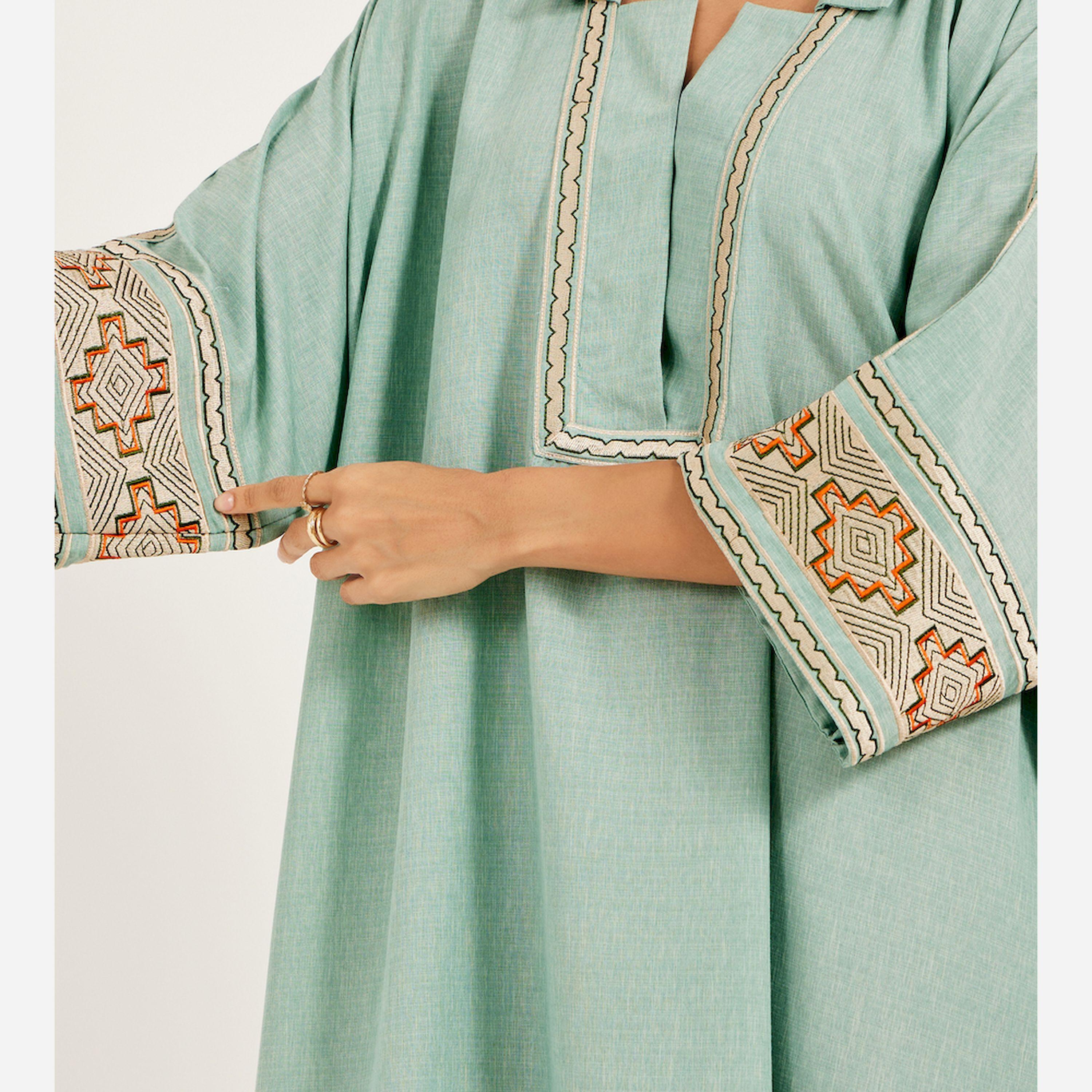 Maxim Creation X Styli Lilan Fabric Kaftan With Threadwork-women-arabicclothing-kaftan-image-4