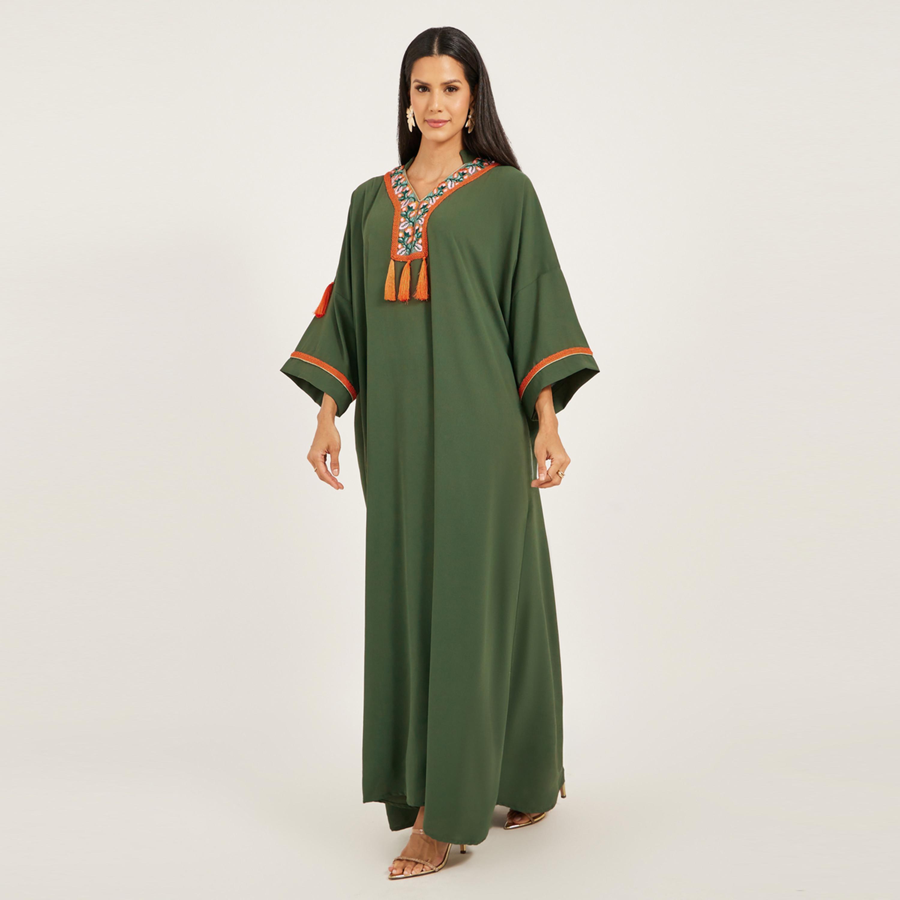 Maxim Creation X Styli Cey Fabric Kaftan With Threadwork And Tassels-women-arabicclothing-kaftan-image-1