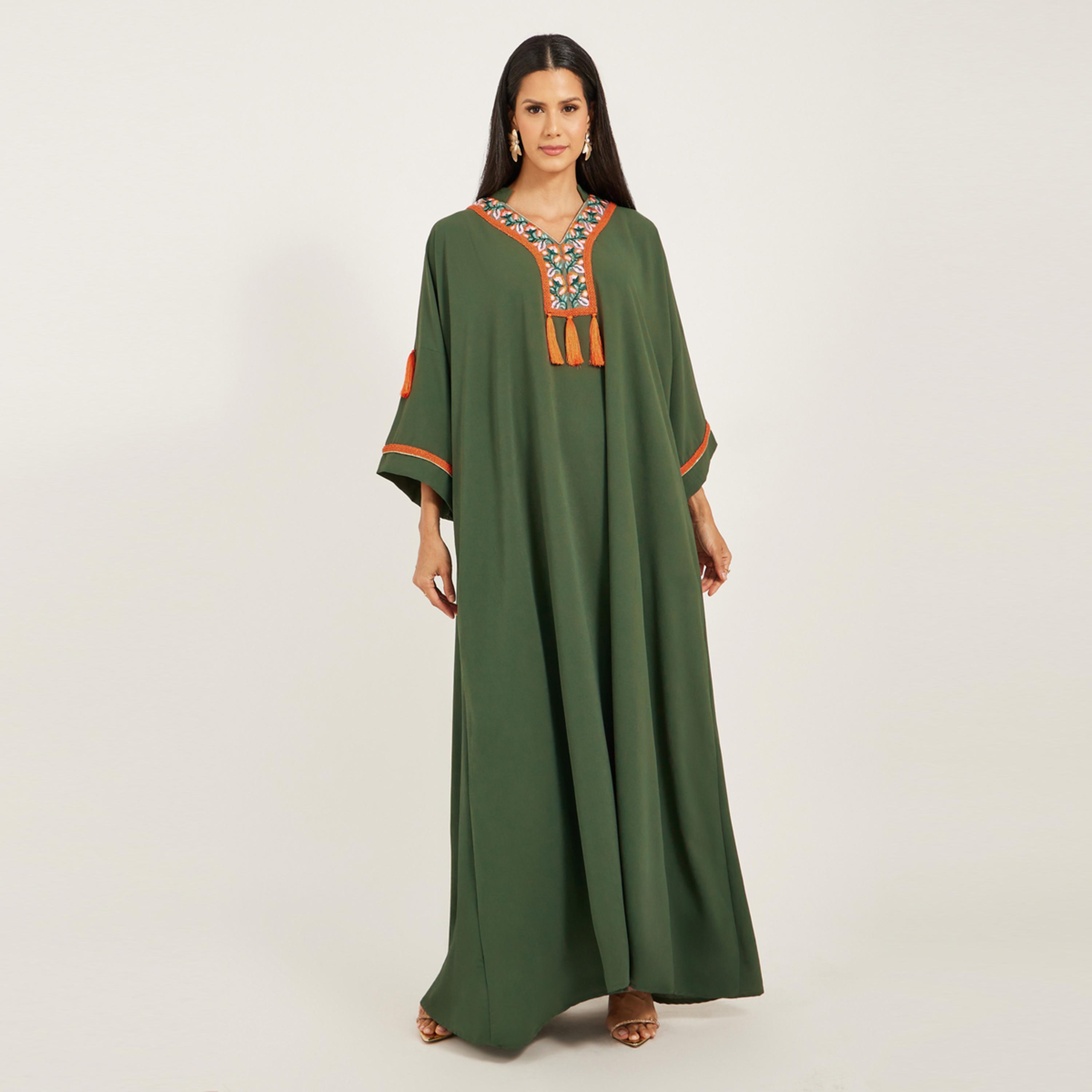 Maxim Creation X Styli Cey Fabric Kaftan With Threadwork And Tassels-women-arabicclothing-kaftan-image-2