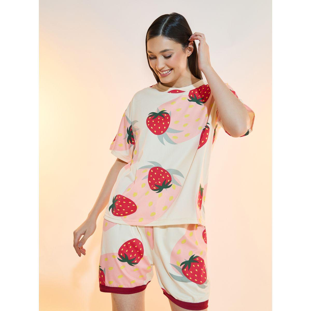 Take Two Strawberry Print T-Shirt and Shorts Set-women-clothing-nightwear-pyjamas-shortsets-image-2