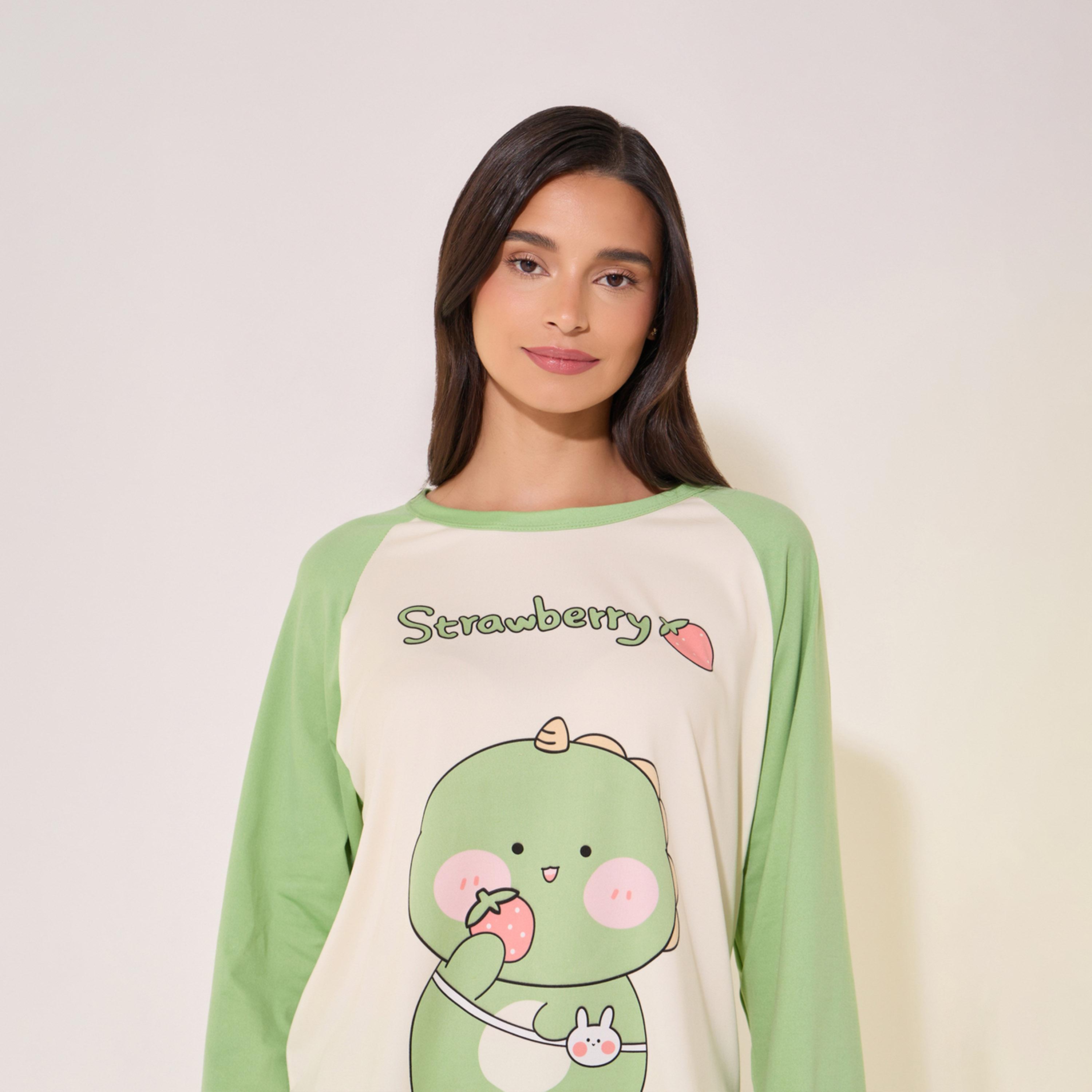 Take Two Graphic Print Raglan Sleeve Round Neck T-Shirt and Pyjama Set-women-clothing-nightwear-pyjamas-longsets-image-4