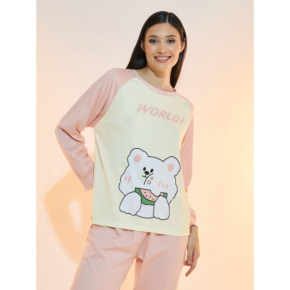 طقم من بنطال بيجاما وتيشيرت بأكمام ريجلان-women-clothing-nightwear-pyjamas-longsets-image-2