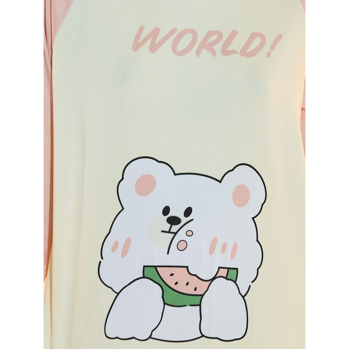 Take Two Bear Print Raglan Sleeves T-Shirt and Cuffed Pyjama Set-women-clothing-nightwear-pyjamas-longsets-image-3