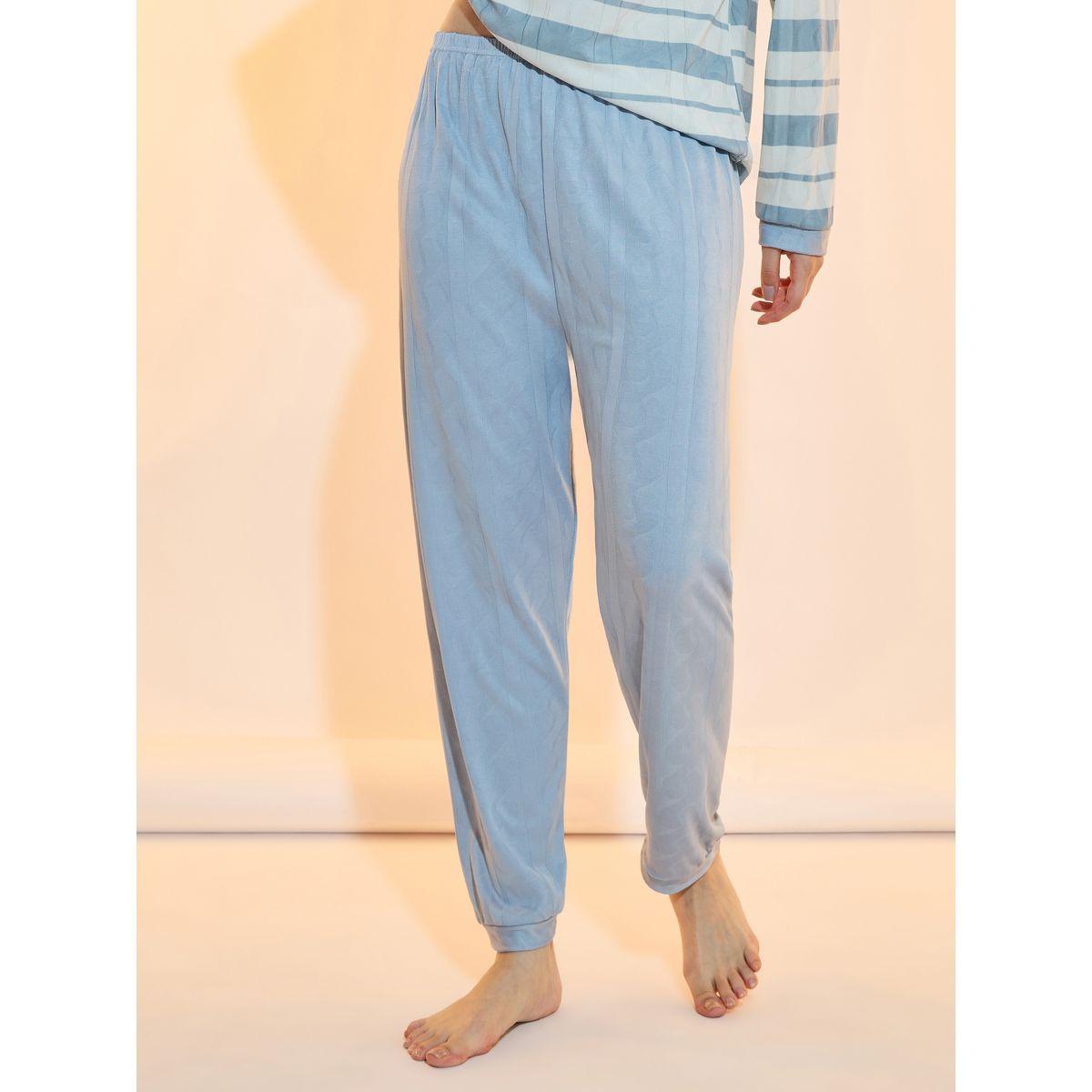 طقم من بنطال بيجاما وتيشيرت مخطط بأكتاف منخفضة-women-clothing-nightwear-pyjamas-longsets-image-5