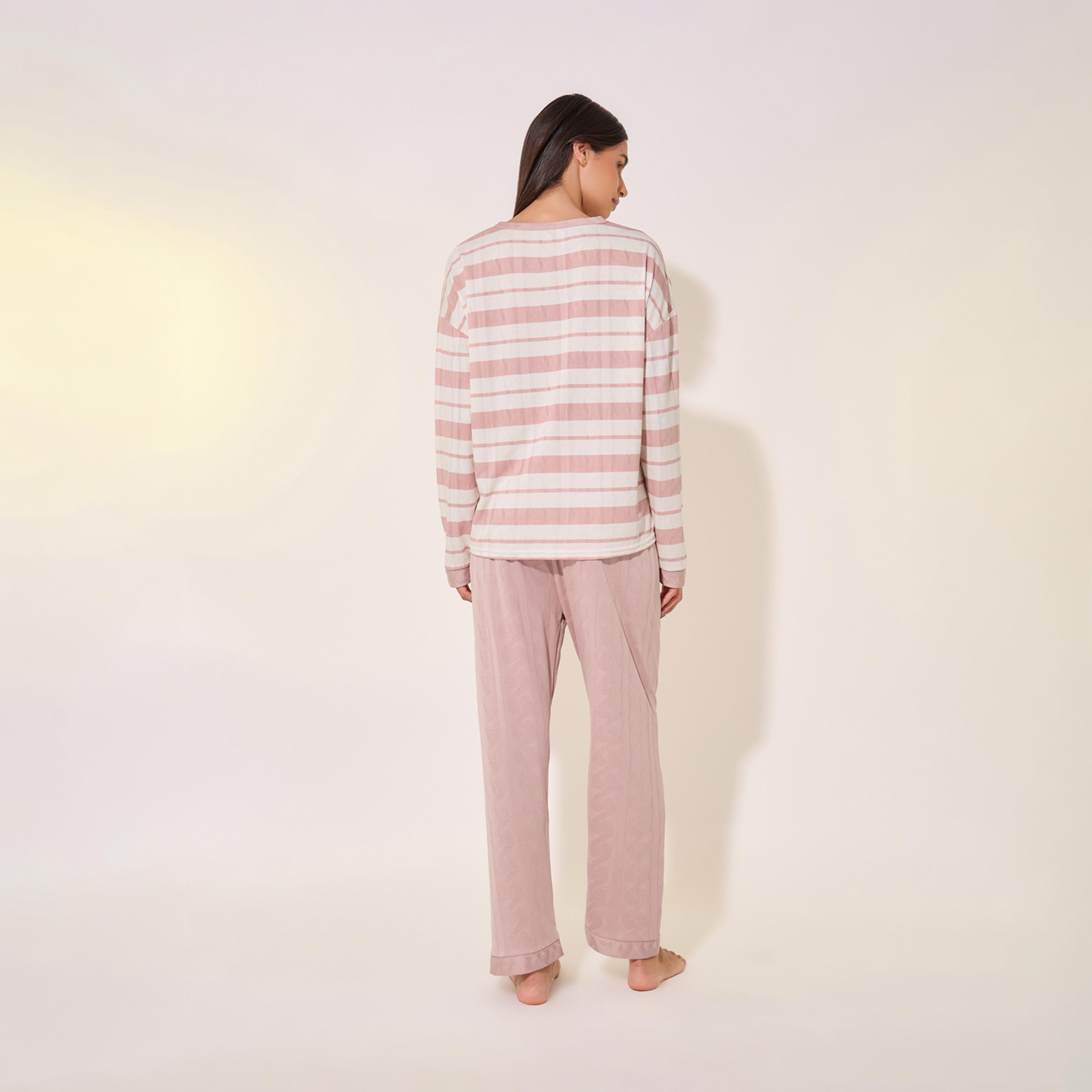 Take Two Texture Striped Round Neck T-Shirt and Pyjama Set-women-clothing-nightwear-pyjamas-longsets-image-5