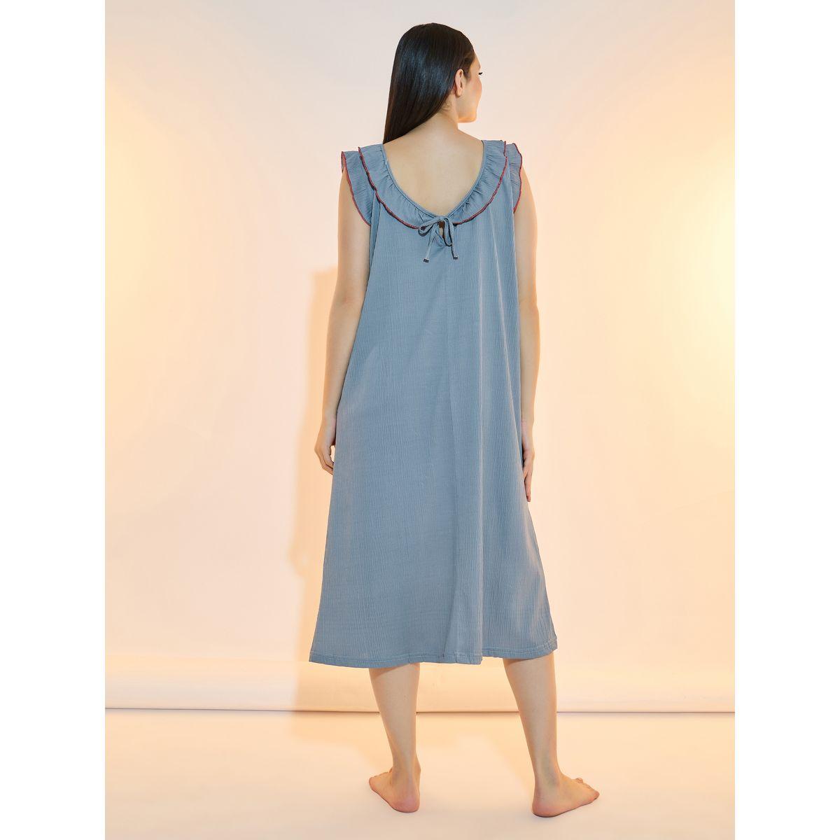 قميص نوم بياقة دائرية وتفاصيل كشكش-women-clothing-nightwear-nighties-image-4
