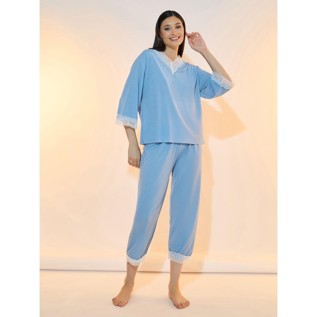 Take Two Texture Rib Lace Insert Top and Capri Set-women-clothing-nightwear-pyjamas-longsets-image-1