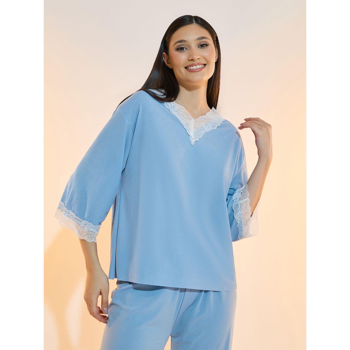 Take Two Texture Rib Lace Insert Top and Capri Set-women-clothing-nightwear-pyjamas-longsets-image-2