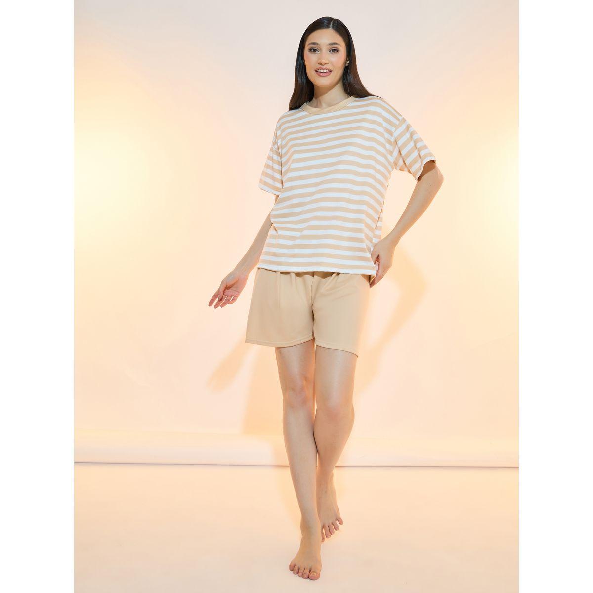 Take Two Striped Dropped Shoulder T-Shirt and Shorts Set-women-clothing-nightwear-pyjamas-shortsets-image-1