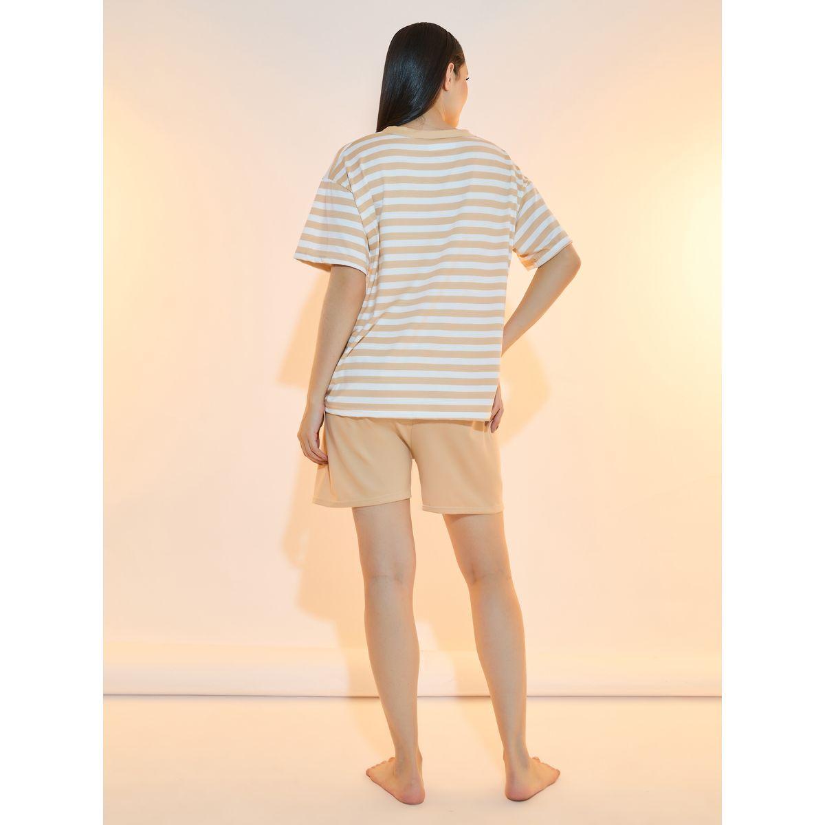 Take Two Striped Dropped Shoulder T-Shirt and Shorts Set-women-clothing-nightwear-pyjamas-shortsets-image-4