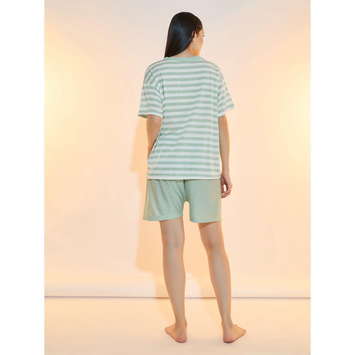 طقم من شورت وتيشيرت مخطط بأكتاف منخفضة-women-clothing-nightwear-pyjamas-shortsets-image-4