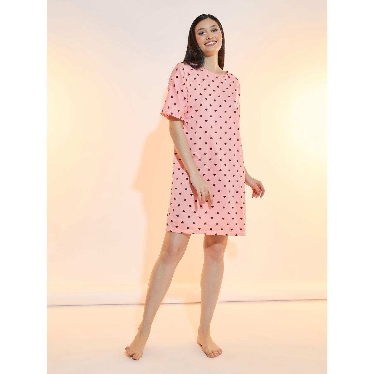 قميص نوم بطبعة قلوب مع شنطة-women-clothing-nightwear-nighties-image-1