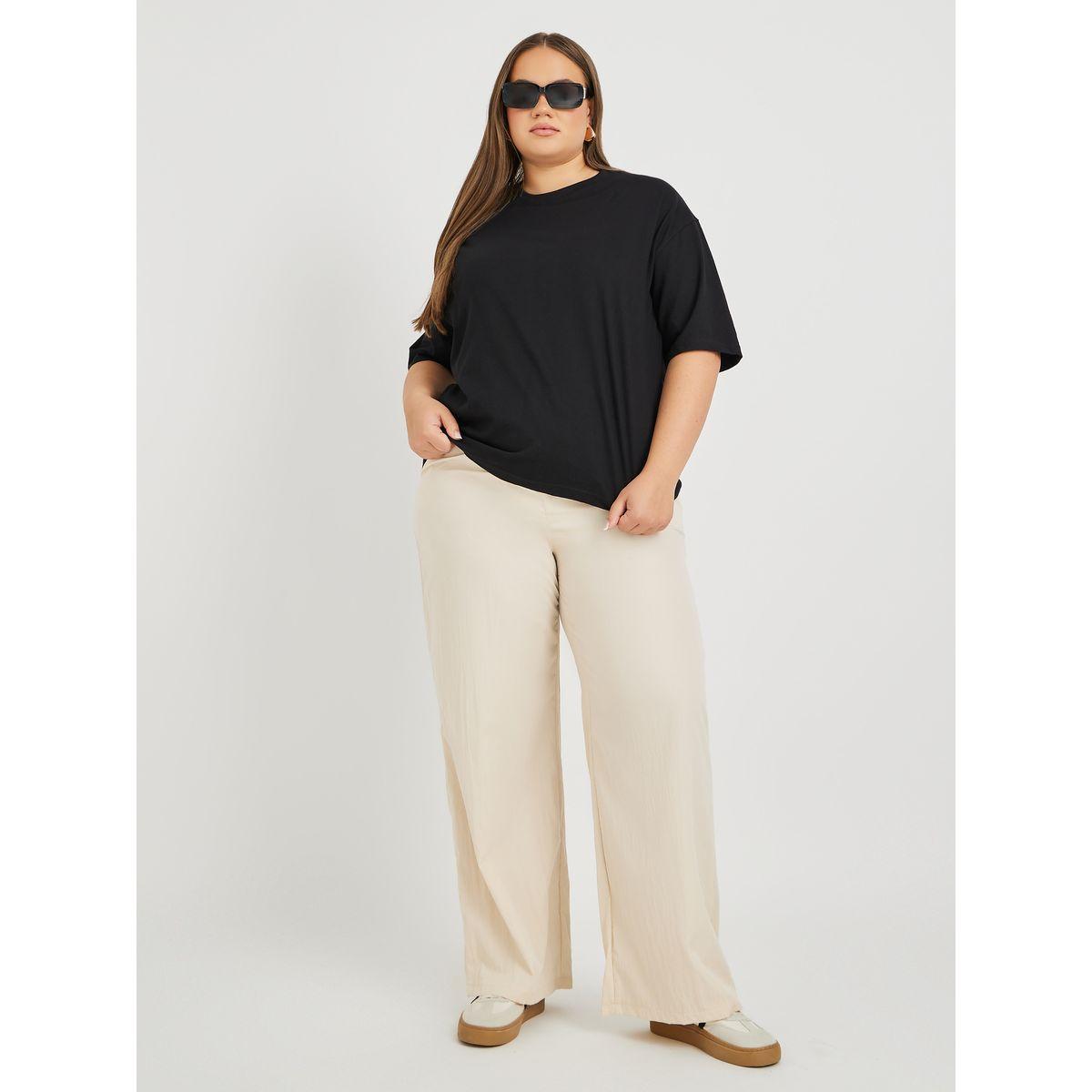 تيشيرت فضفاض بمقاس كبير وياقة دائرية-women-clothing-tshirts-image-2