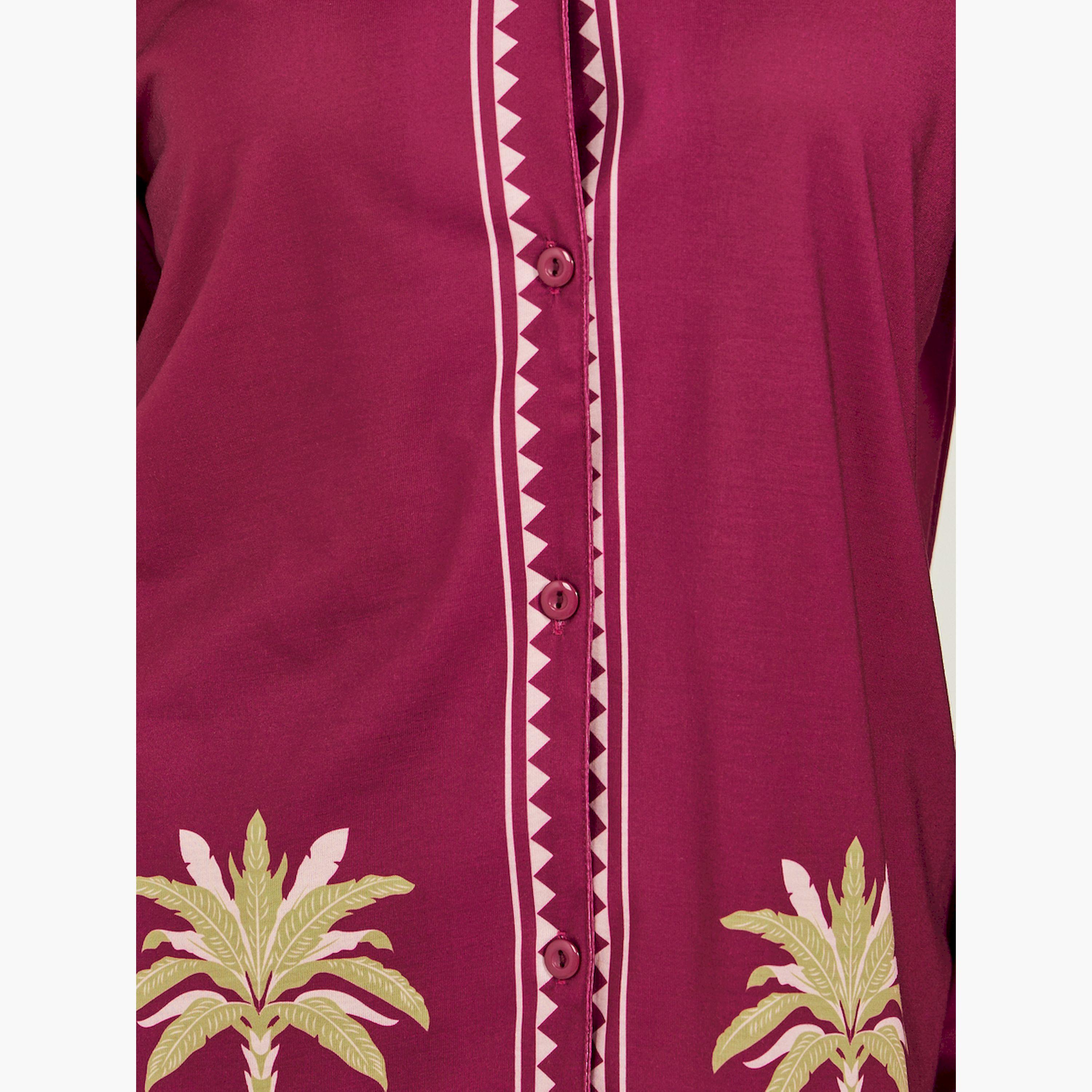 ستايلي - طقم قميص بطبعة نخيل مع بنطال بيجاما-women-clothing-nightwear-pyjamas-longsets-image-3
