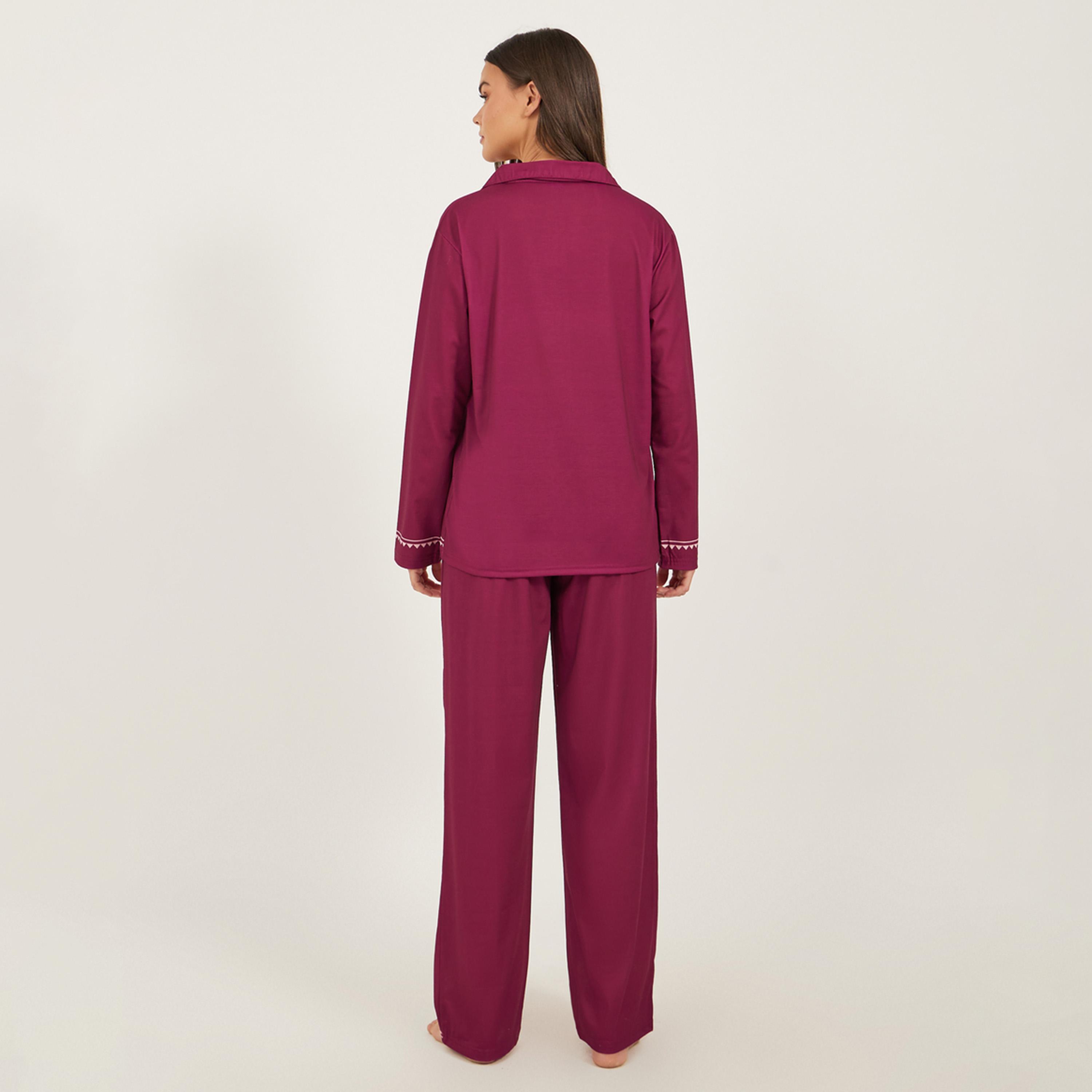 ستايلي - طقم قميص بطبعة نخيل مع بنطال بيجاما-women-clothing-nightwear-pyjamas-longsets-image-4