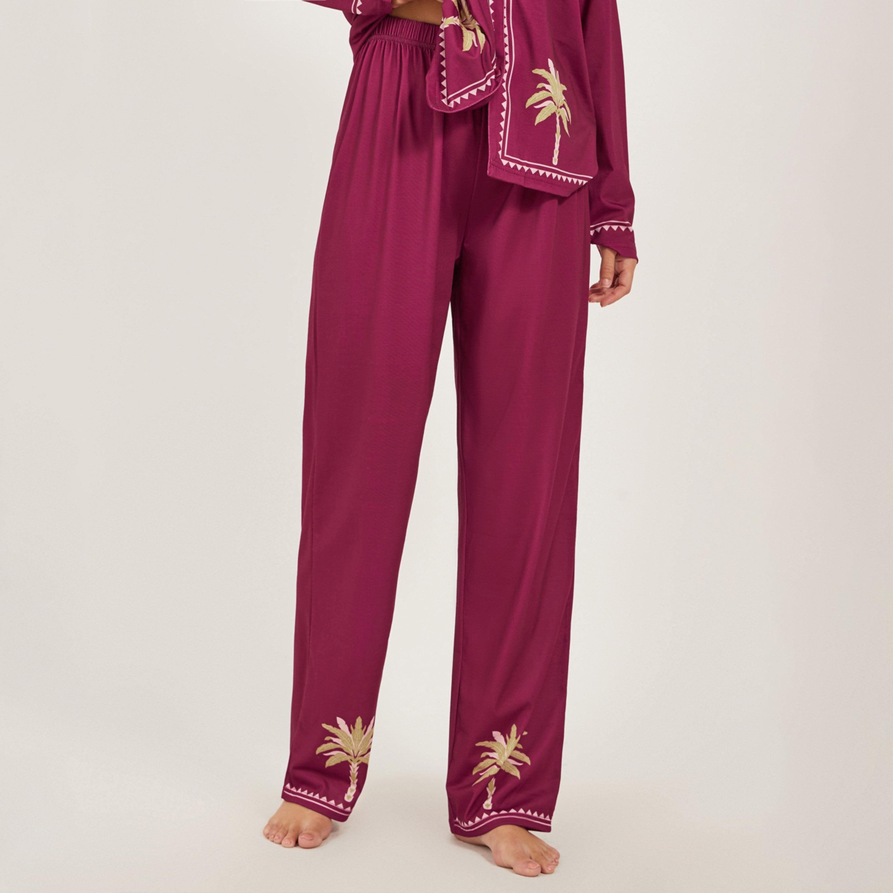 ستايلي - طقم قميص بطبعة نخيل مع بنطال بيجاما-women-clothing-nightwear-pyjamas-longsets-image-5