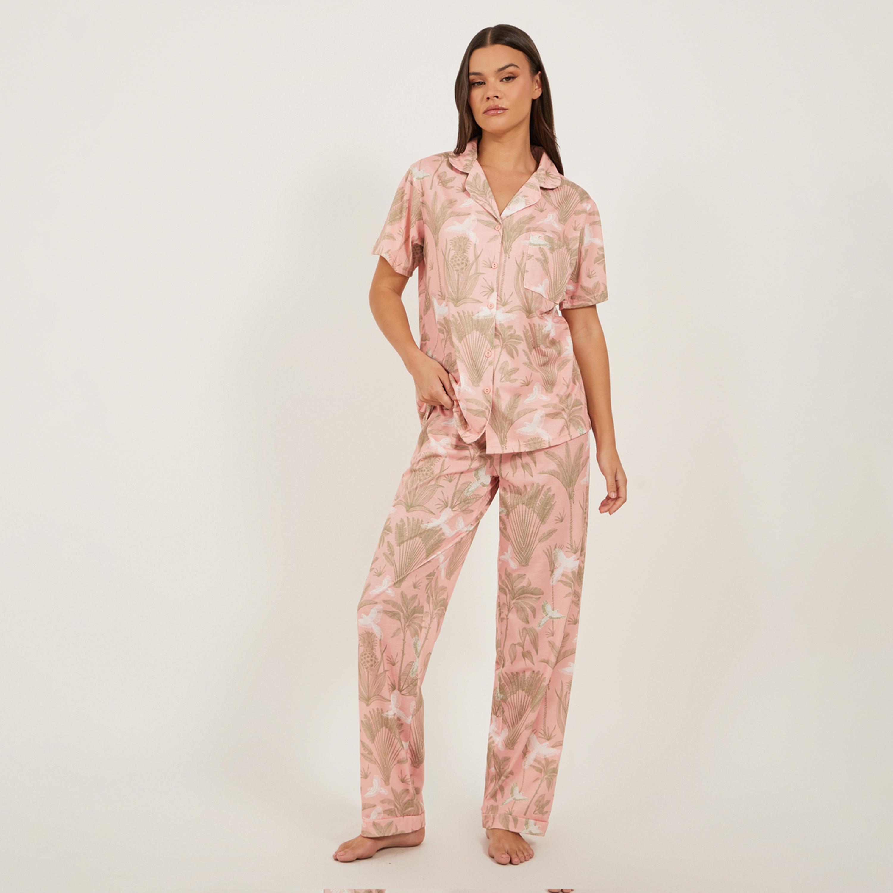 Styli Tropical Printed Shirt and Pyjama Pants Set-women-clothing-nightwear-pyjamas-longsets-image-1