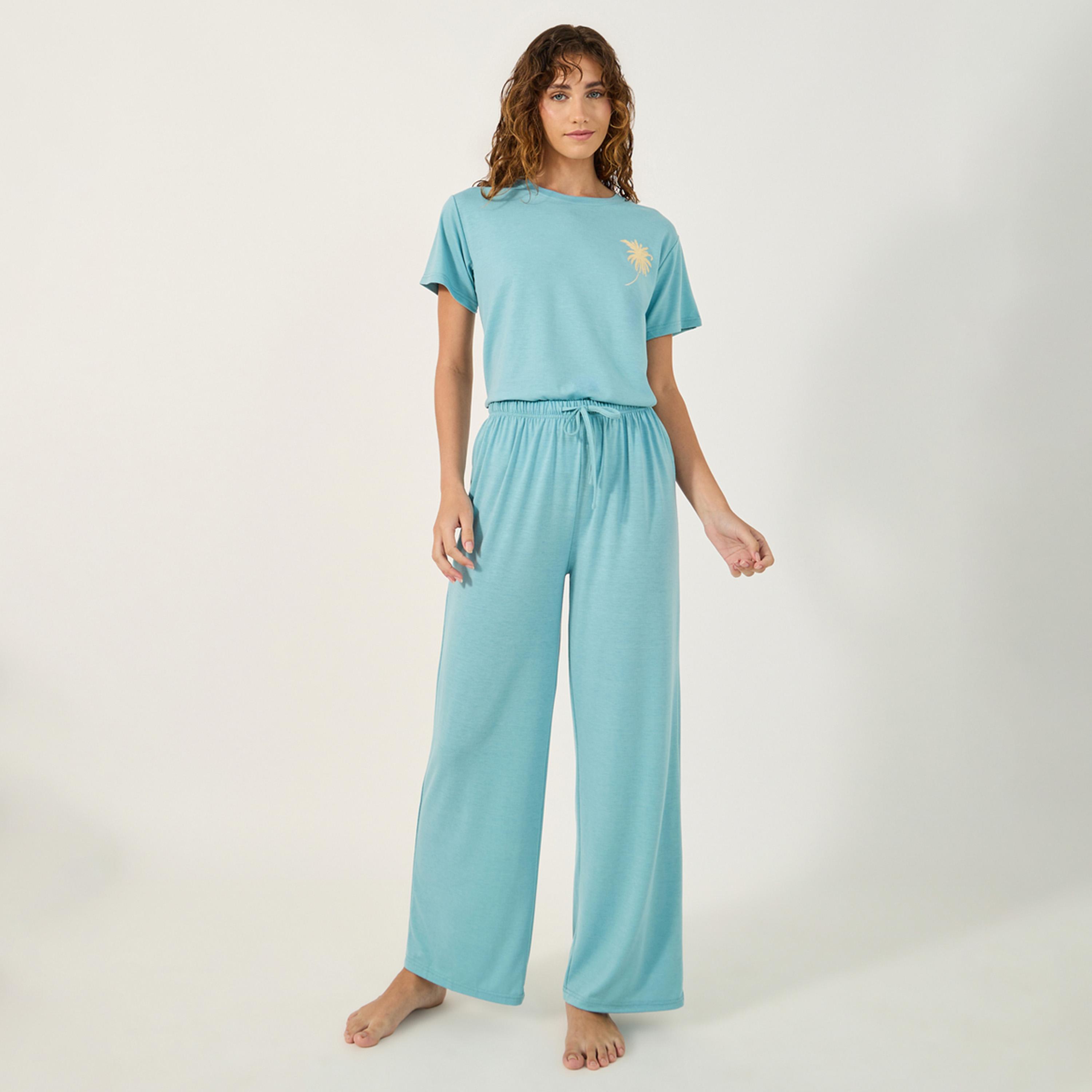 Styli Graphic Print Round Neck T-Shirt and Pyjama Set-women-clothing-nightwear-pyjamas-longsets-image-3