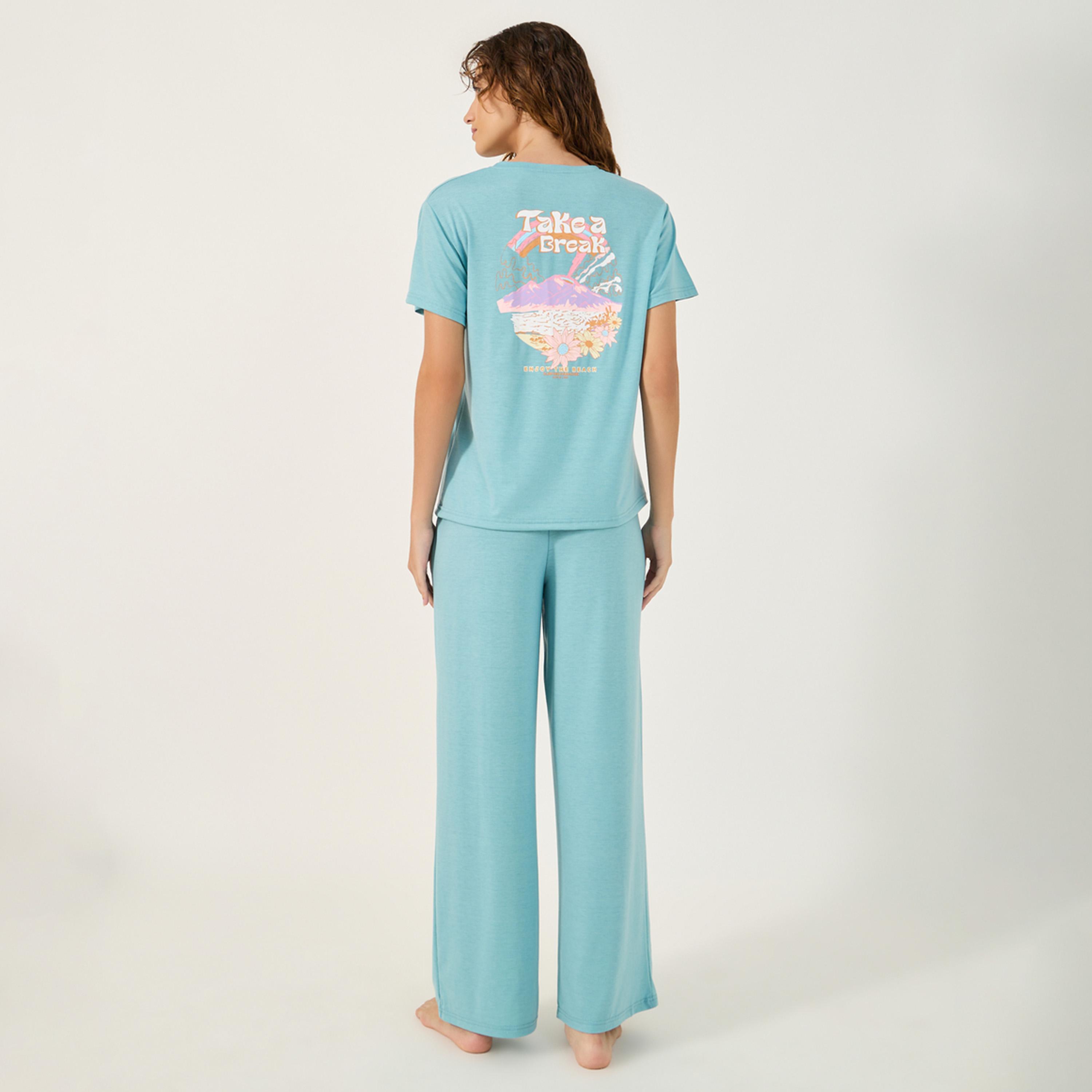 ستايلي - طقم تي شيرت بطبعة جرافيكية مع بنطال بيجامة-women-clothing-nightwear-pyjamas-longsets-image-6