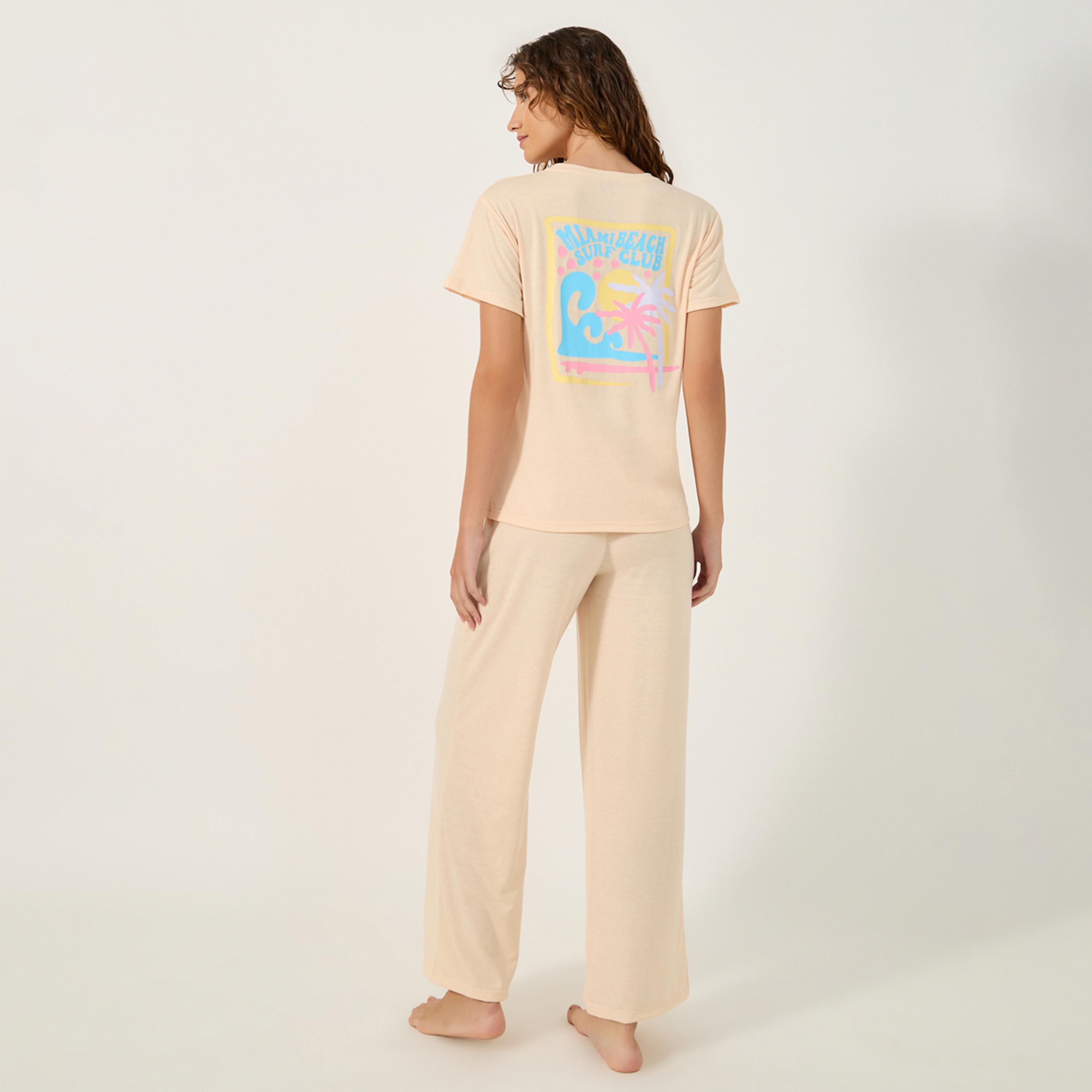 Styli Graphic Print Round Neck T-Shirt and Pyjama Set-women-clothing-nightwear-pyjamas-longsets-image-2