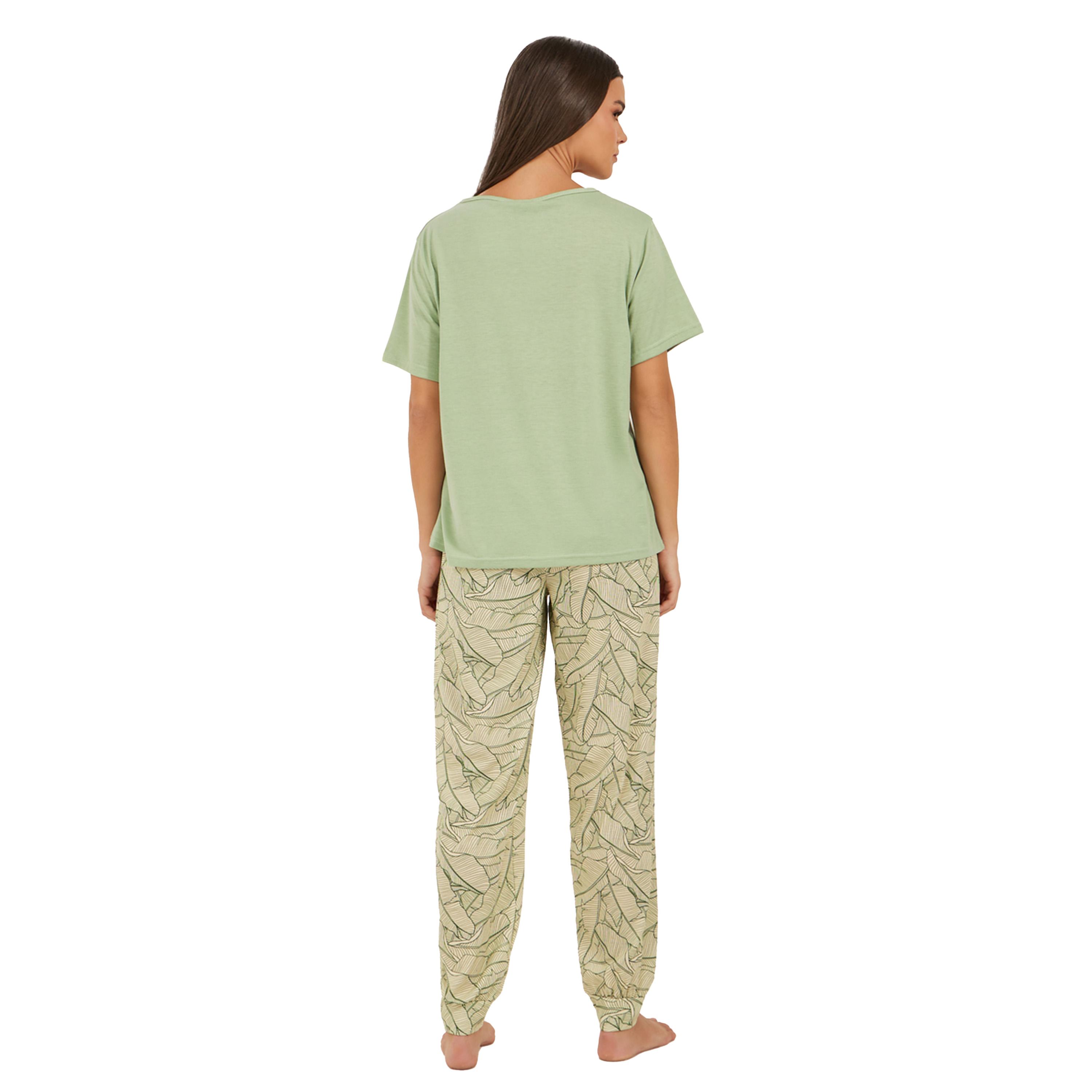 Styli Printed V Neck Lace Trim T-Shirt and Cuffed Pyjama Set-women-clothing-nightwear-pyjamas-longsets-image-5